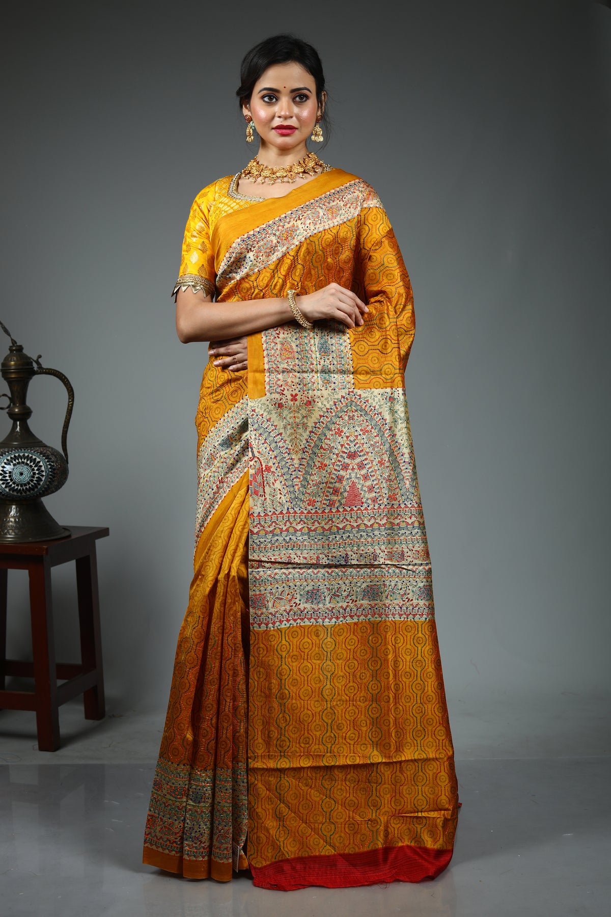 Yellow Pure Silk Saree