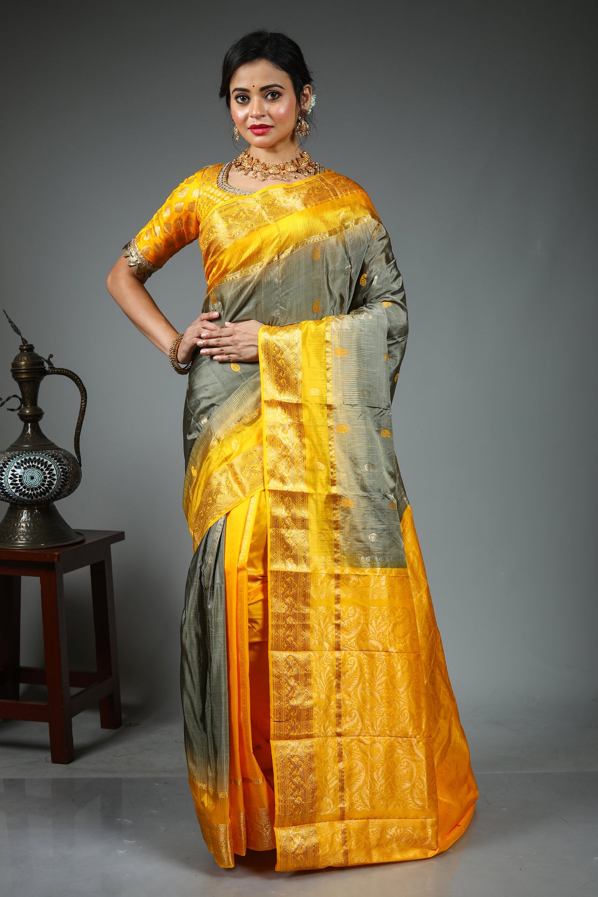Grey Pure Kanjivaram Silk Saree