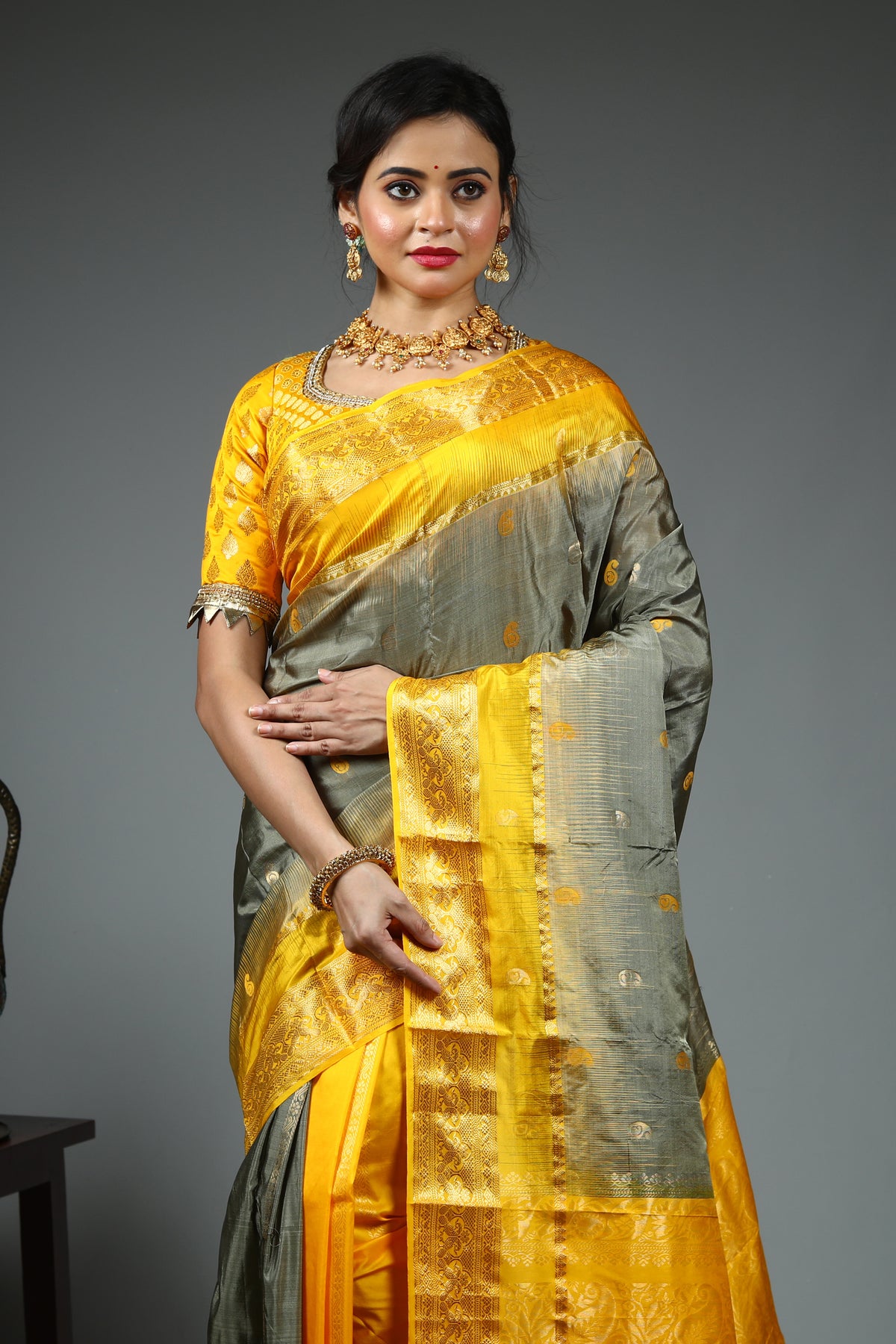 Grey Pure Kanjivaram Silk Saree