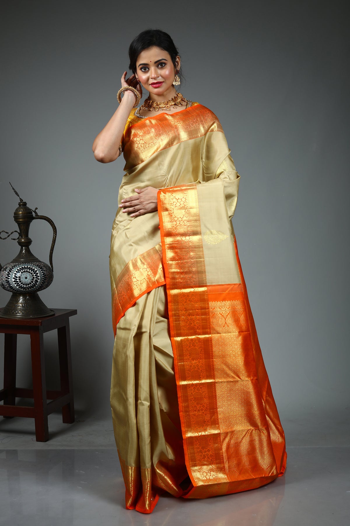 Beige Pure Kanjivaram Silk Saree