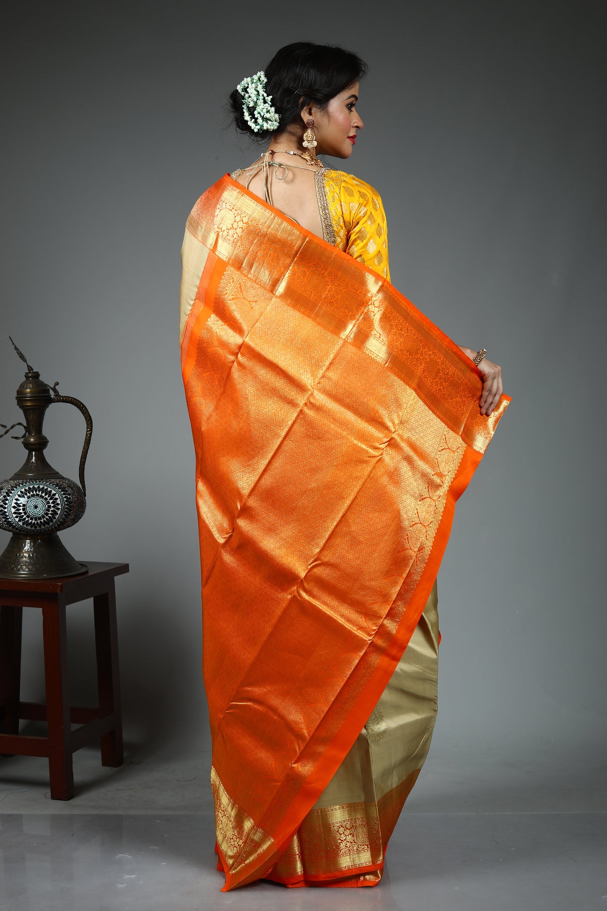 Beige Pure Kanjivaram Silk Saree
