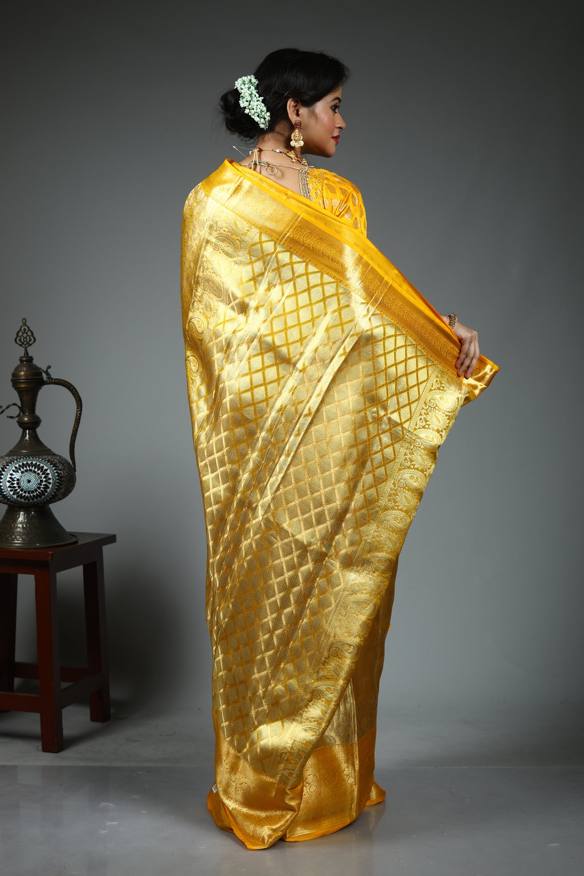 Mustard Pure Tissue Kanjivaram Silk Saree