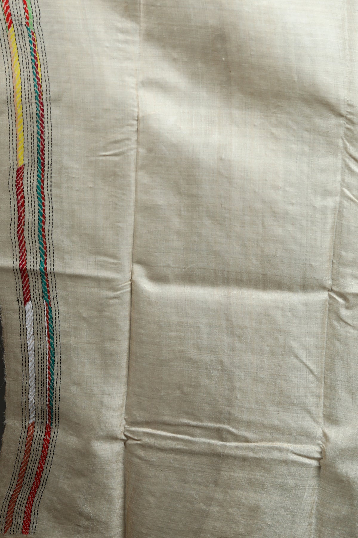 Beige Pure Tussar Kantha Stitch Saree