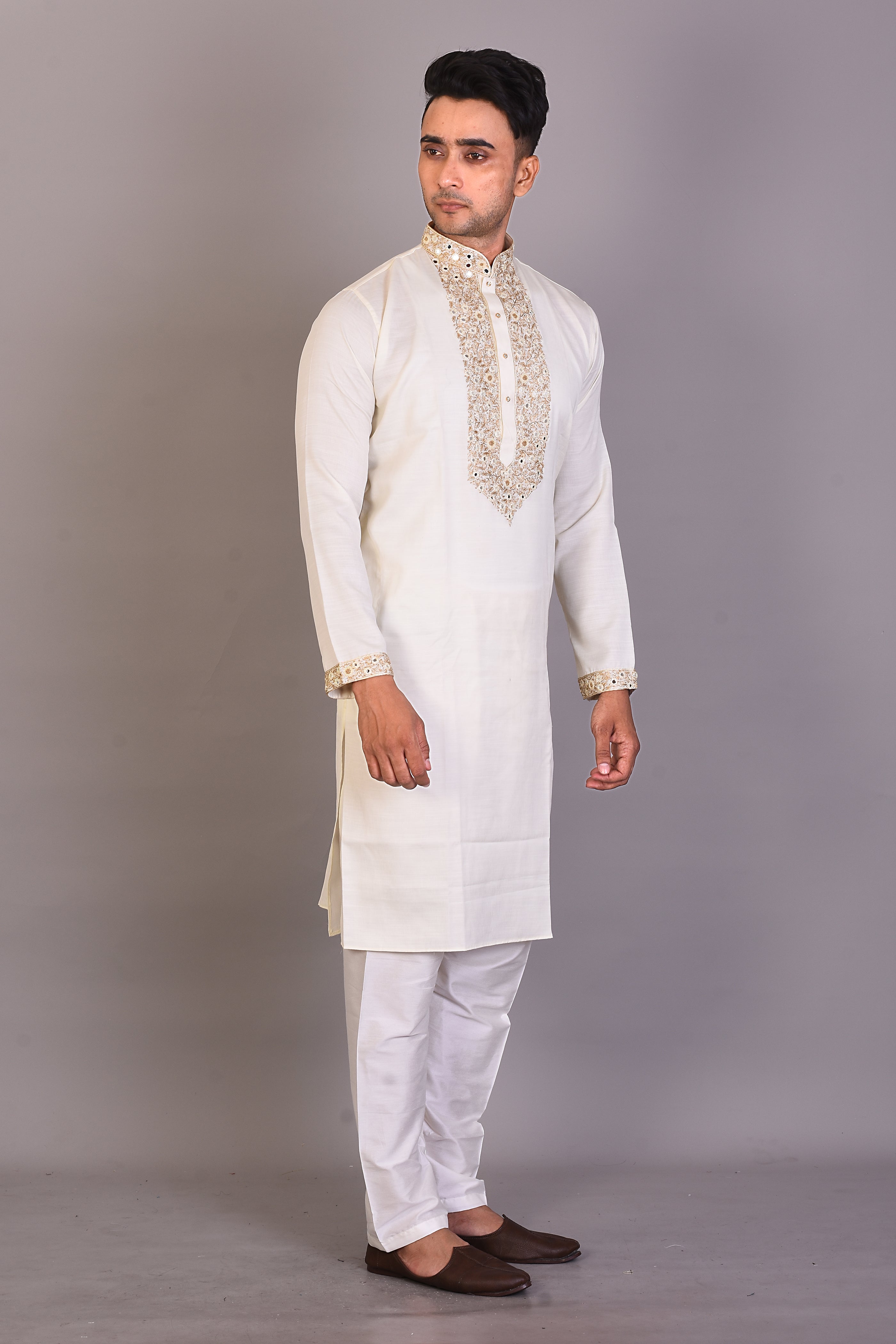Long White Silk Kurta with Full Sleeves - Keya Seth Exclusive