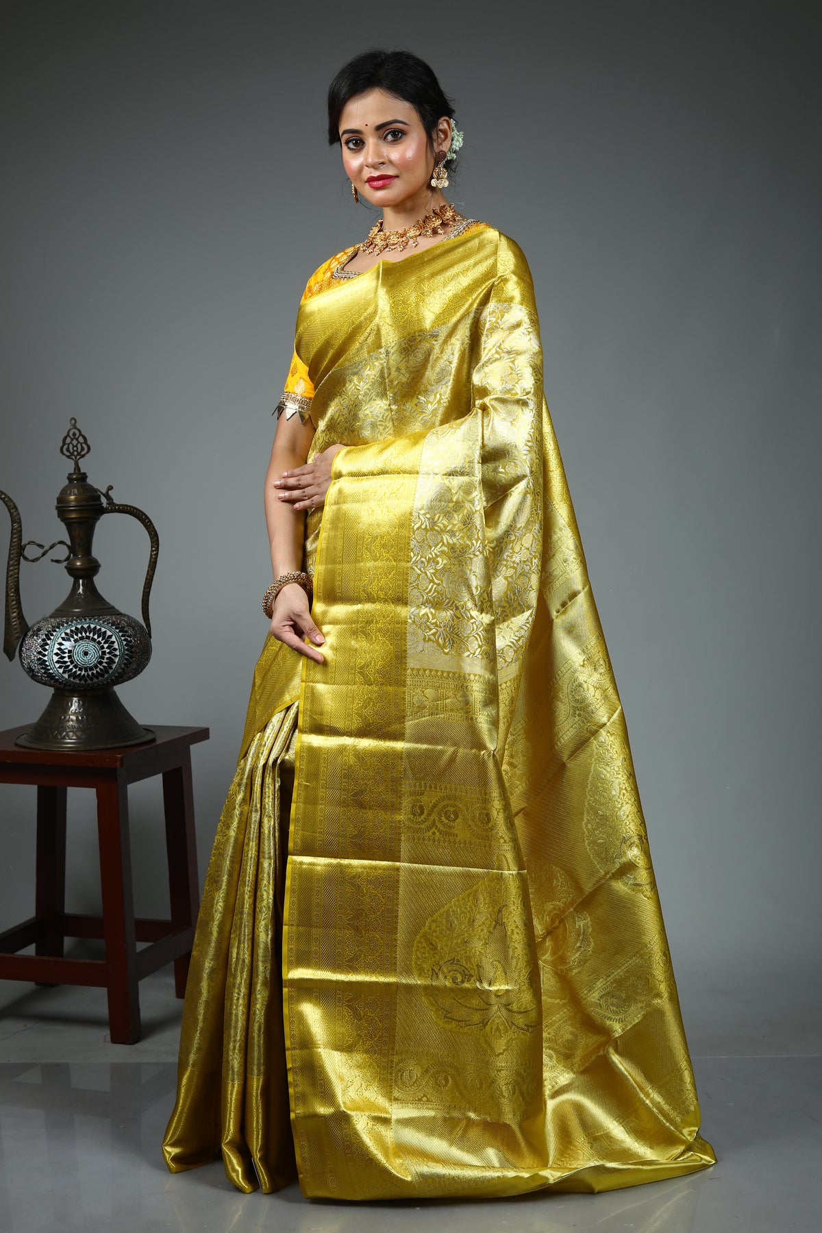 Yellow Dual Tone Pure Tissue Kanjivaram Saree