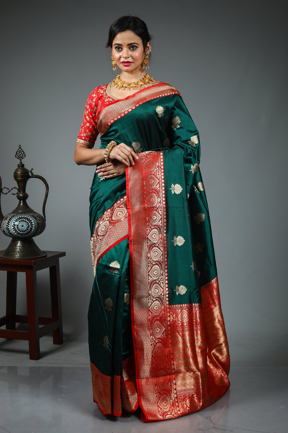 Dark Green Pure Katan Saree