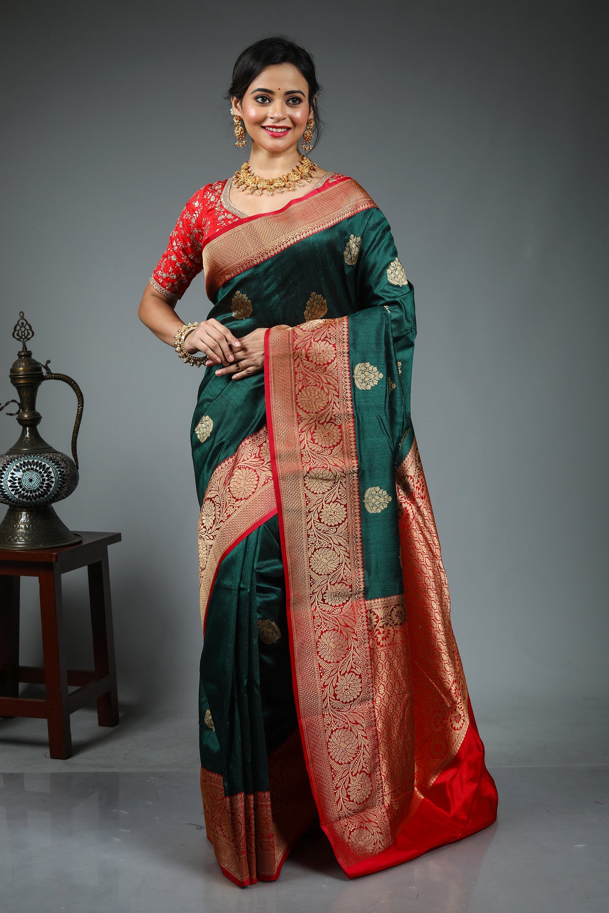 Dark Green Pure Katan Saree