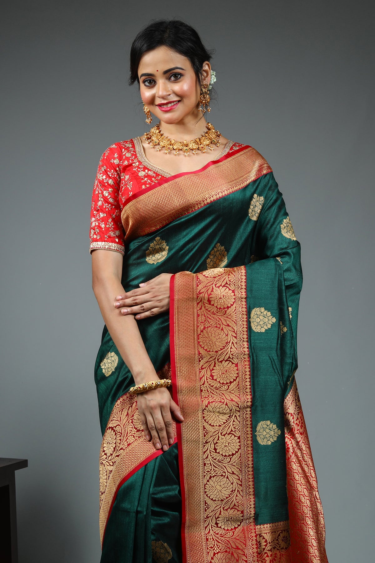 Dark Green Pure Katan Saree