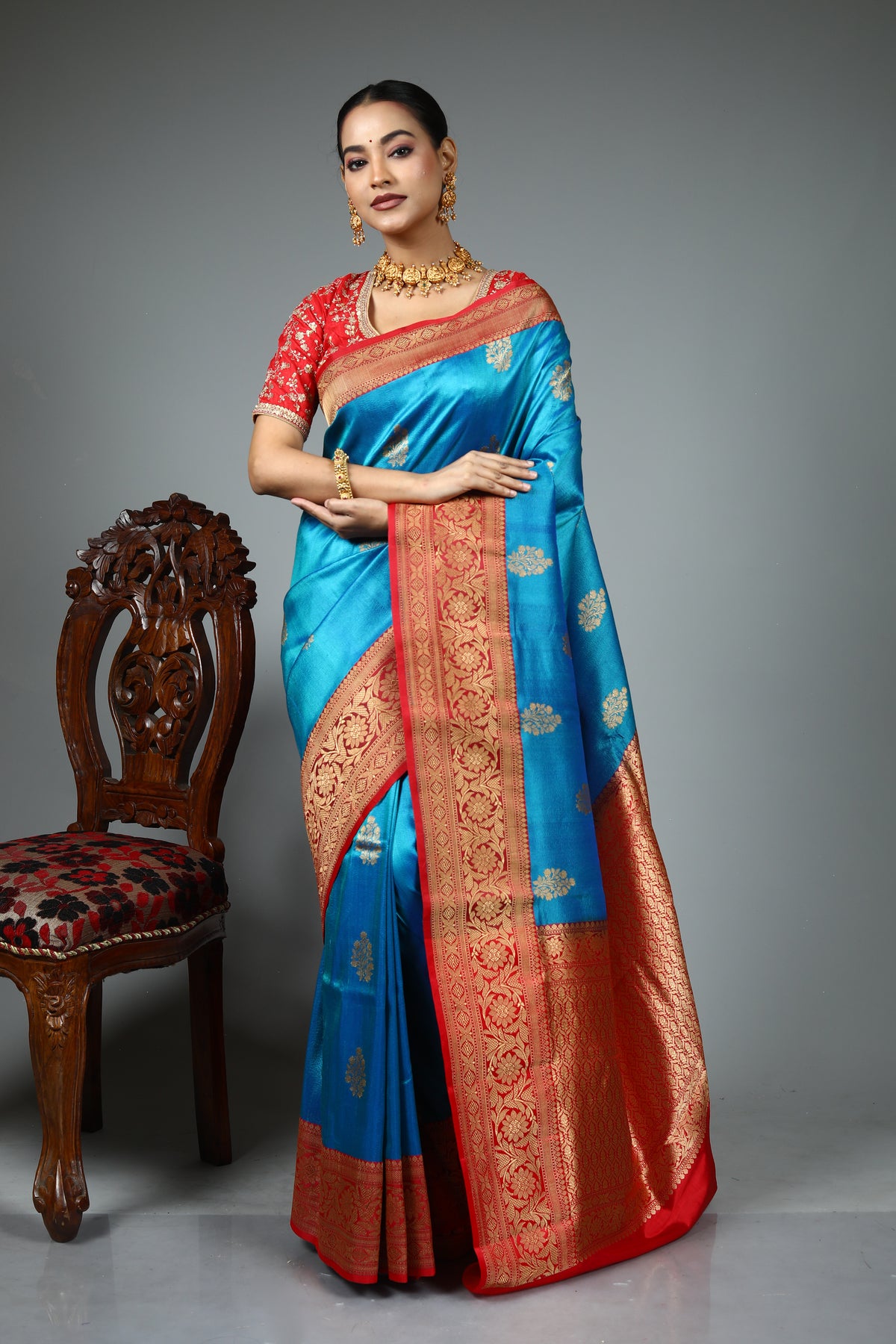Blue Pure Tussar Banarasi Saree