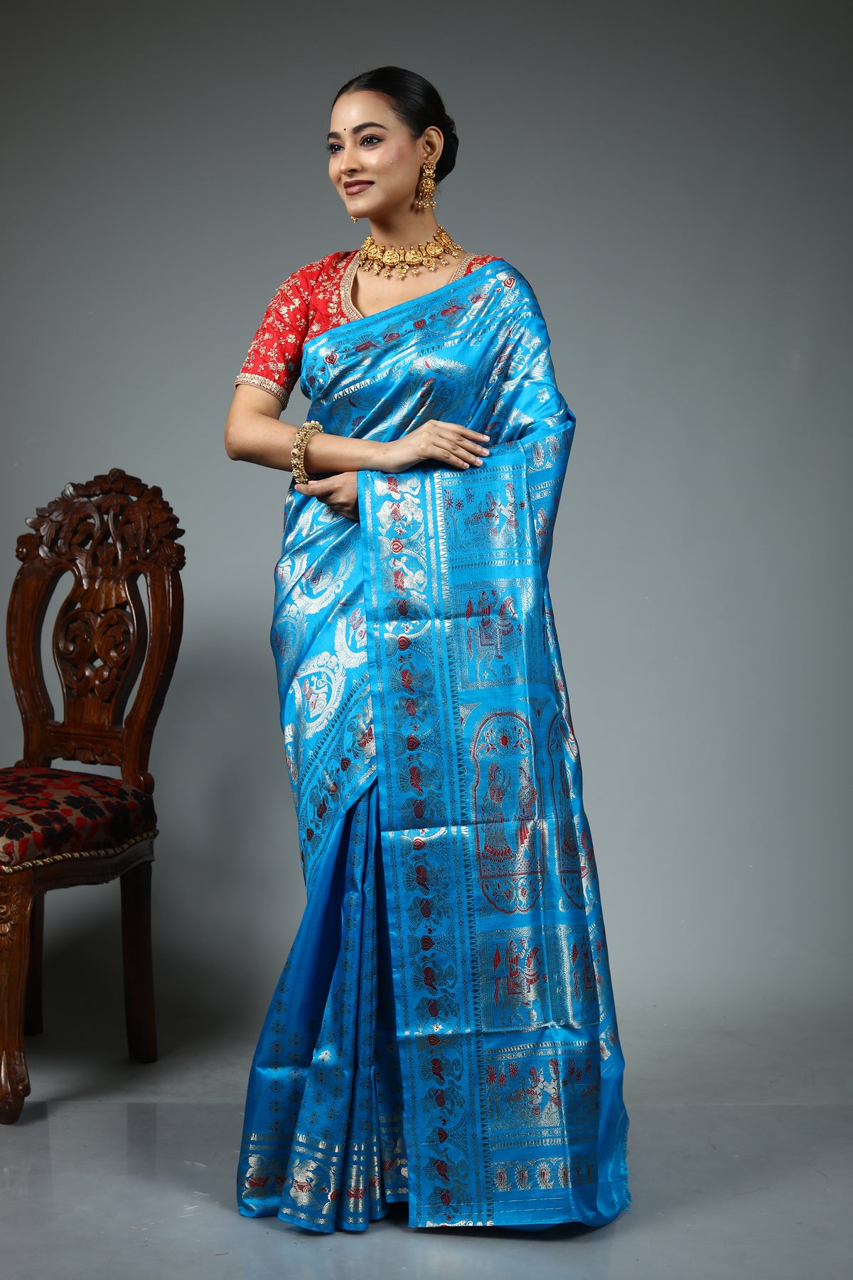 Blue Pure Baluchari Saree