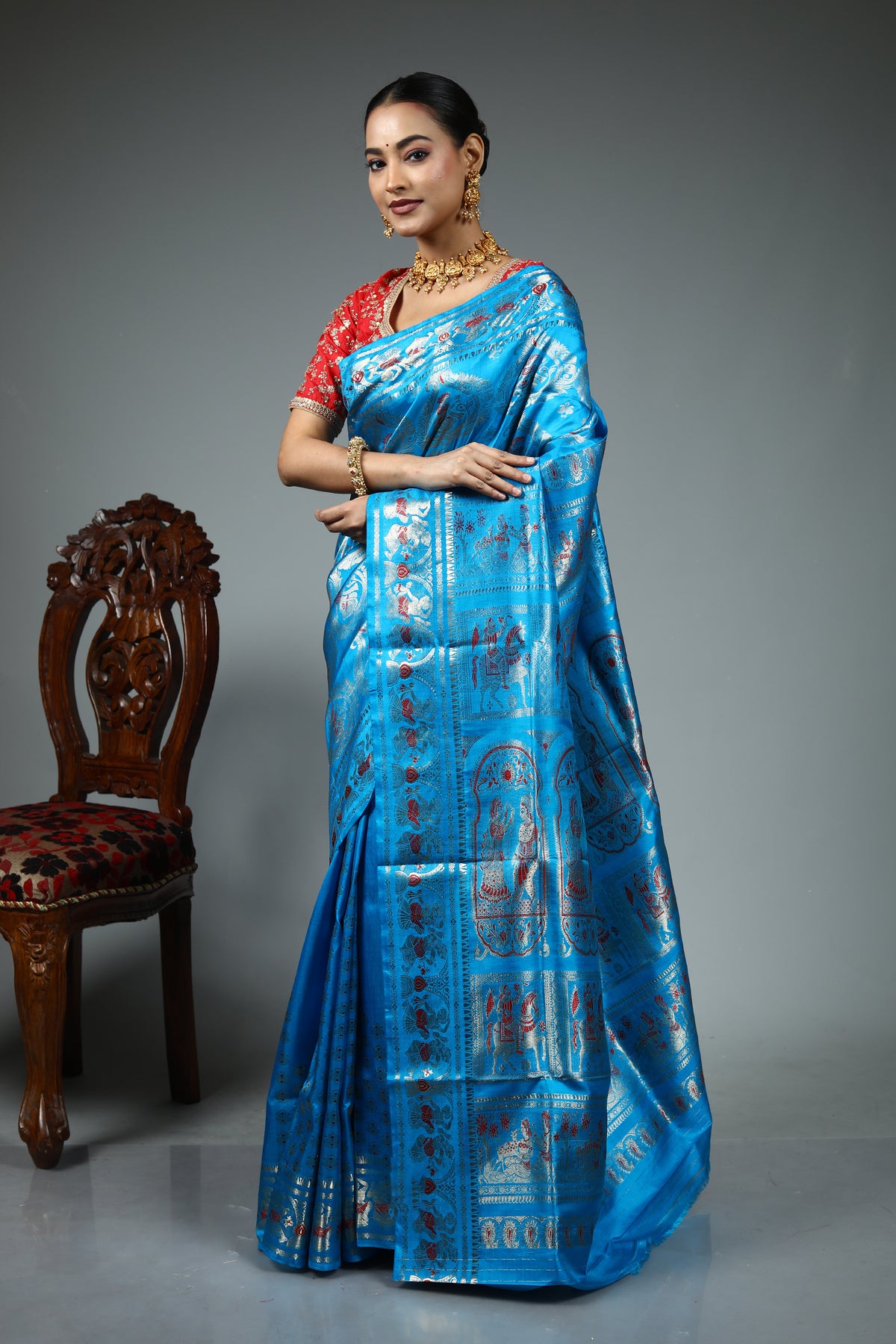 Blue Pure Baluchari Saree