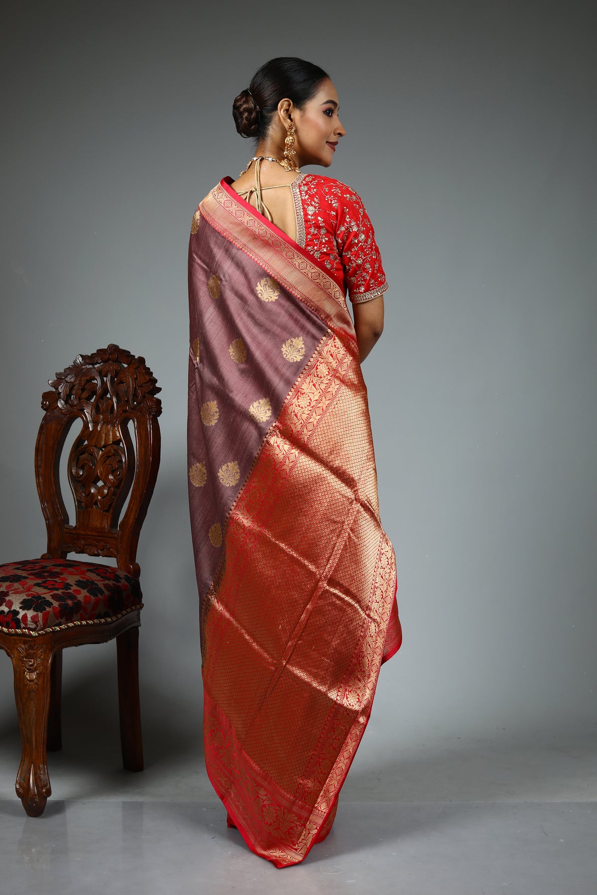 Brown Pure Tussar Banarasi Saree