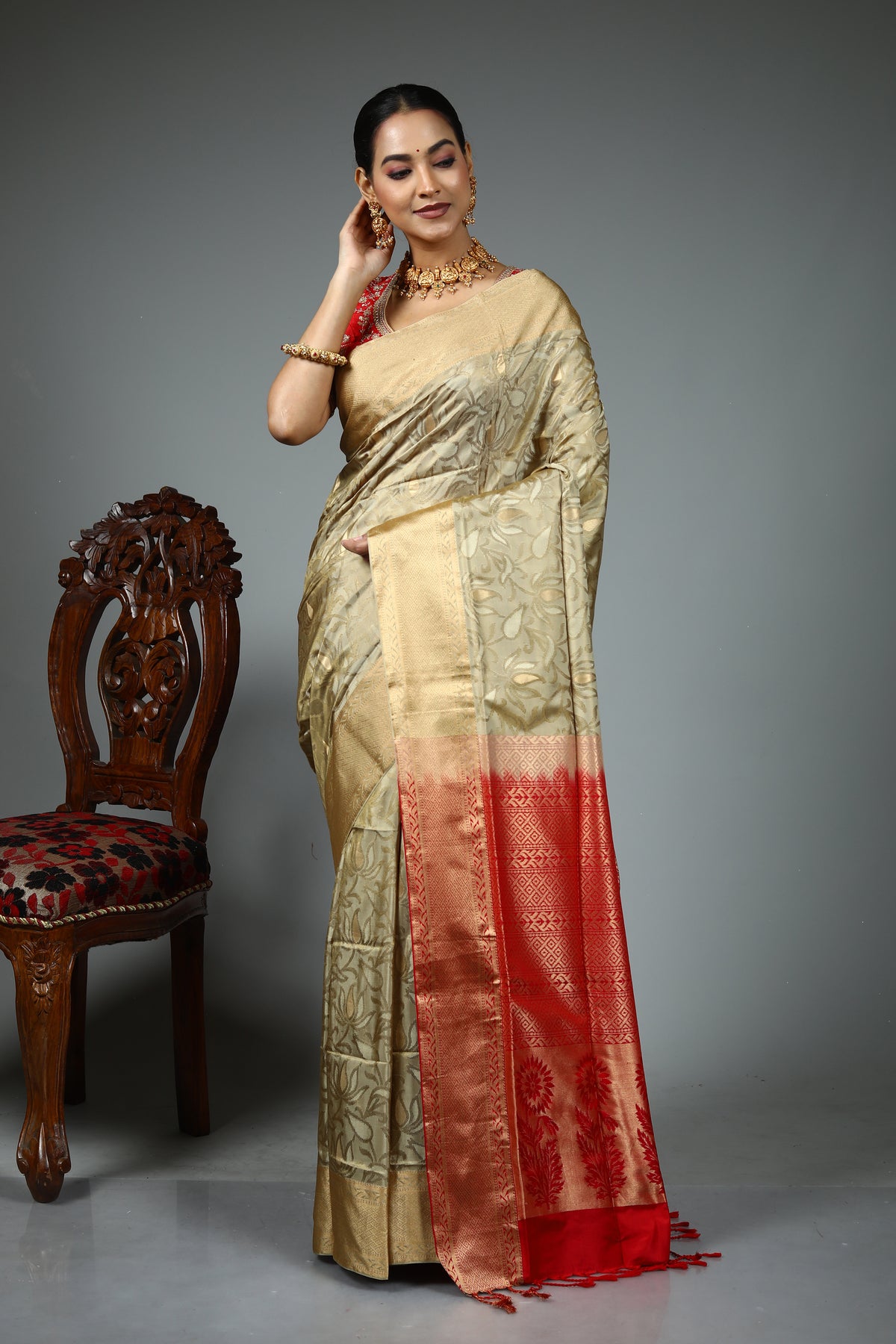 Beige Tussar Saree