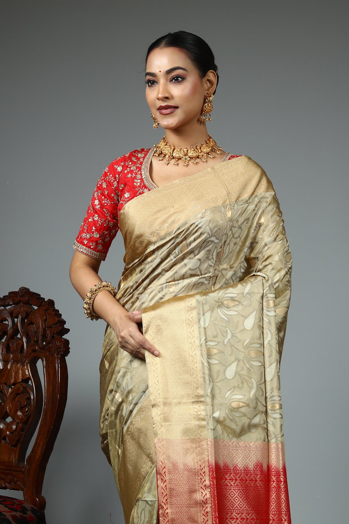 Beige Tussar Saree