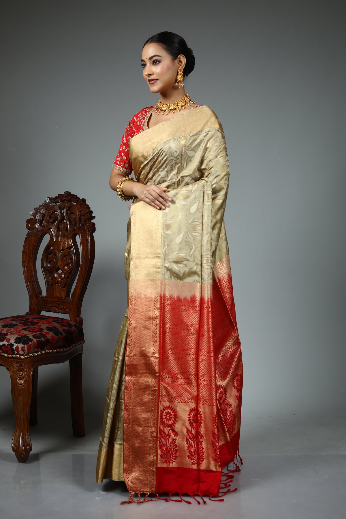 Beige Tussar Saree
