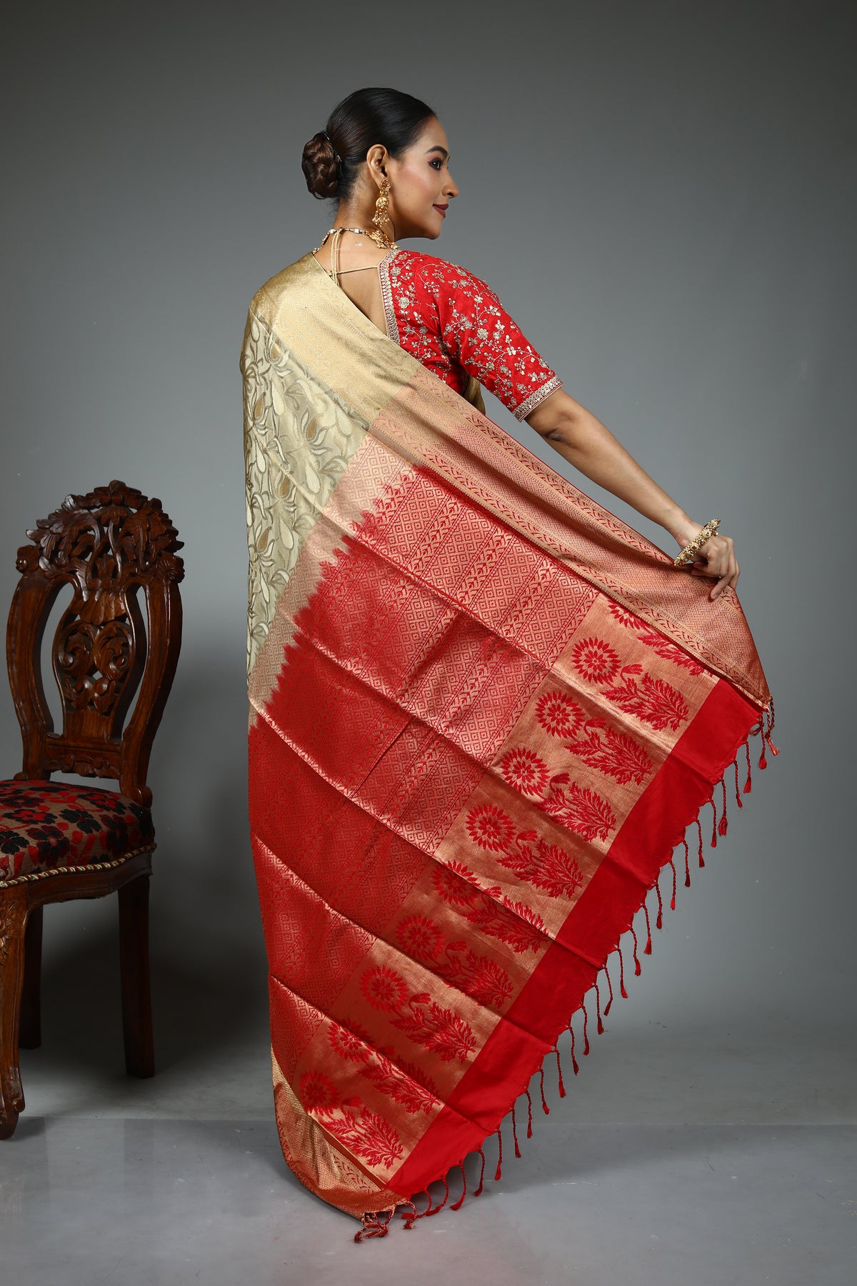 Beige Tussar Saree