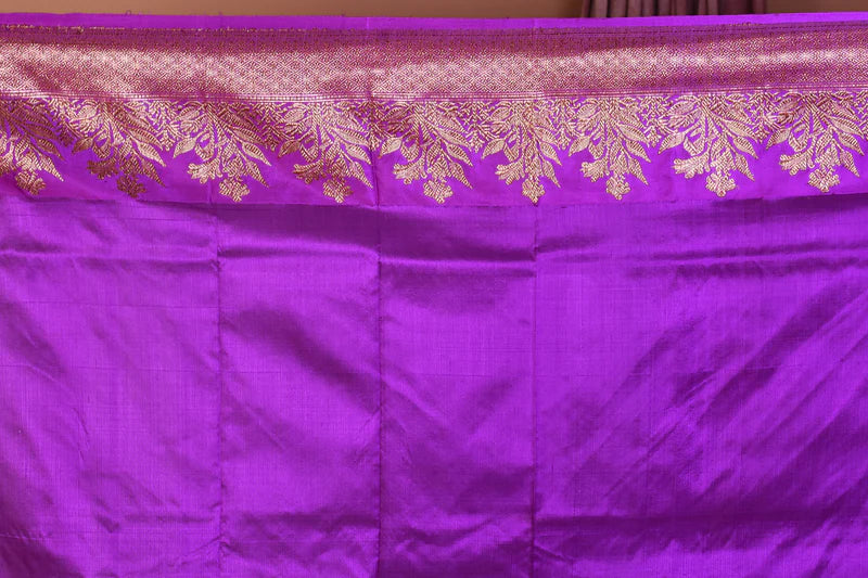 Rani Pure Tussar Saree with Purple Borders - Keya Seth Exclusive