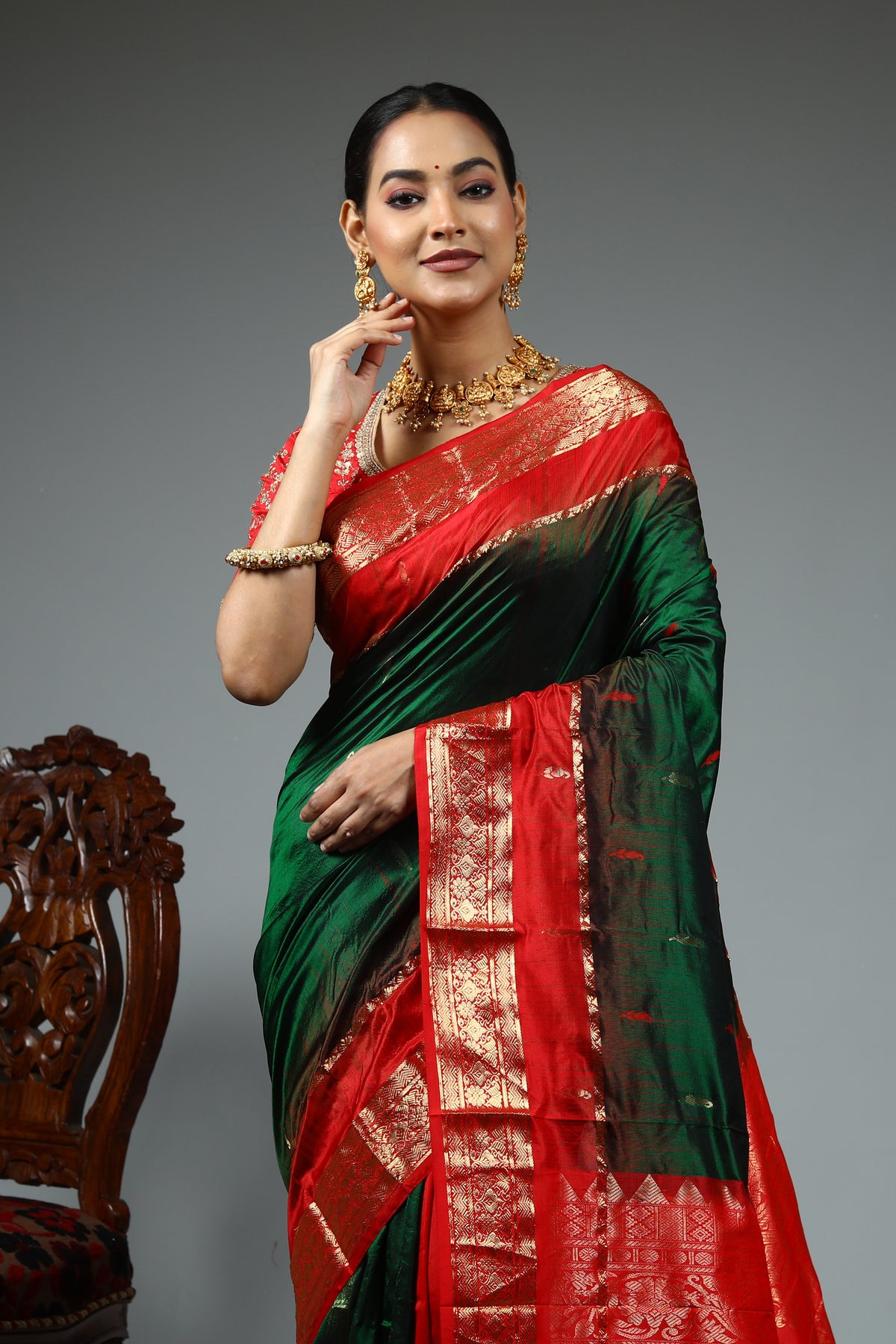 Bottle Green Pure Kanjivaram Silk Saree