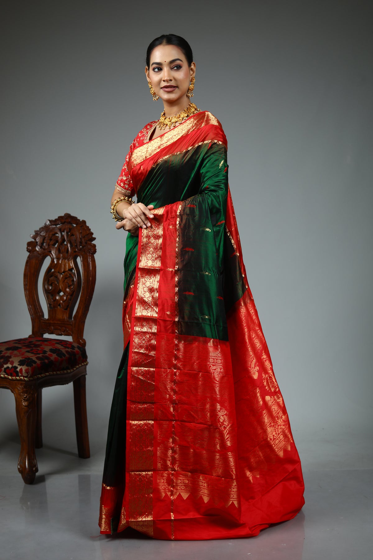 Bottle Green Pure Kanjivaram Silk Saree