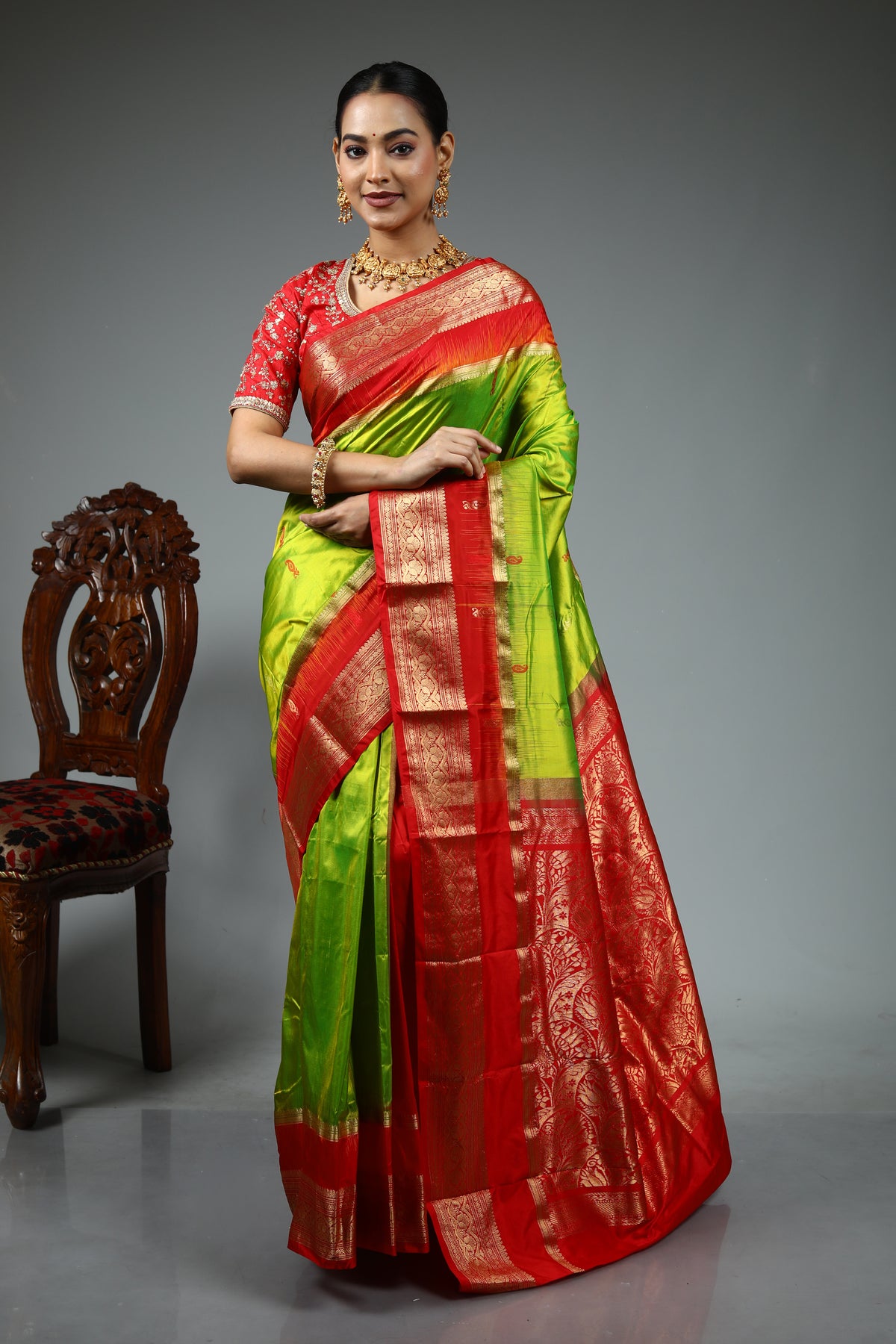 Leaf Green Pure Kanjivaram Saree