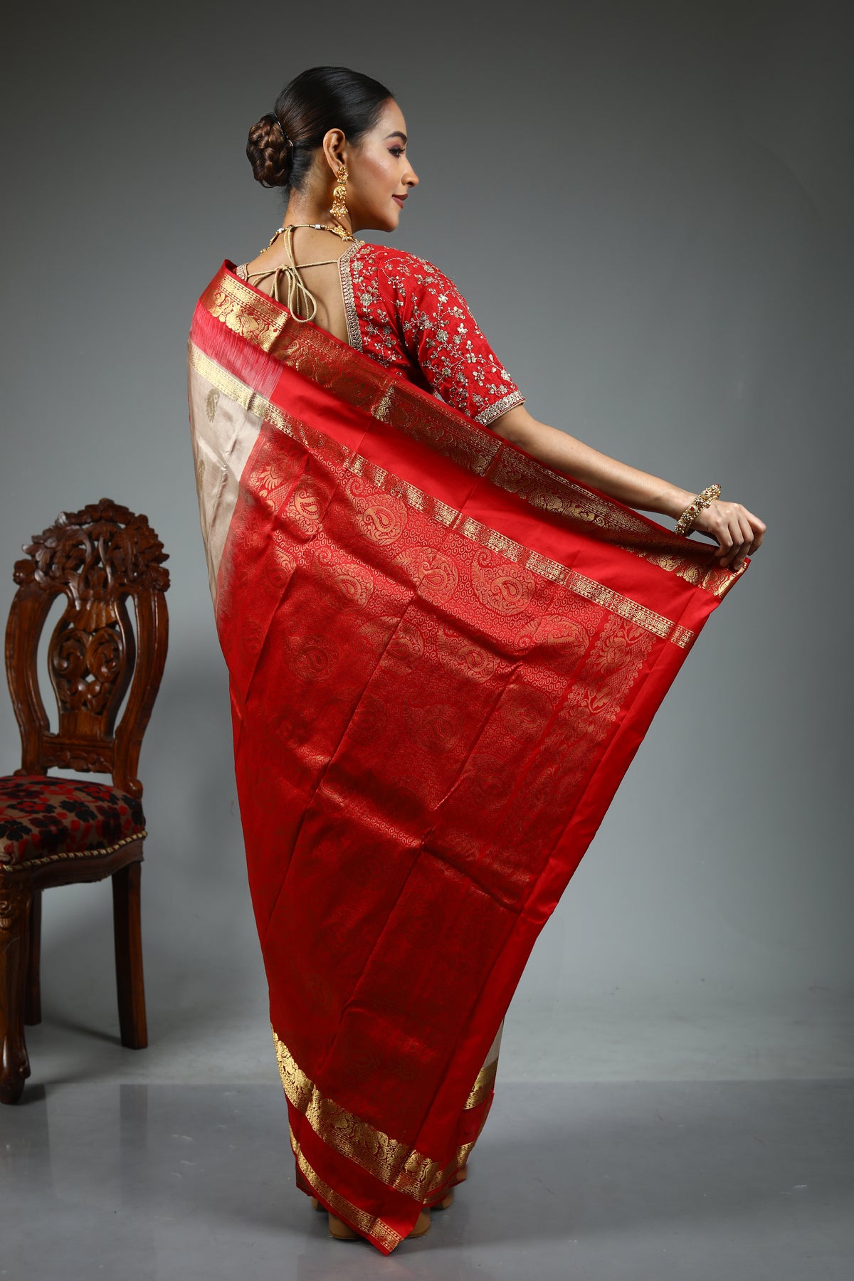 Beige Pure Kanjivaram Silk Saree