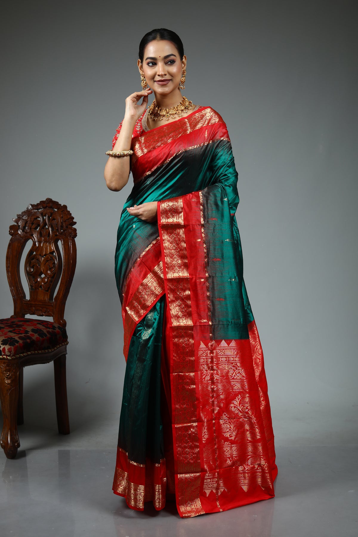 Bottle Green Pure Kanjivaram Silk Saree