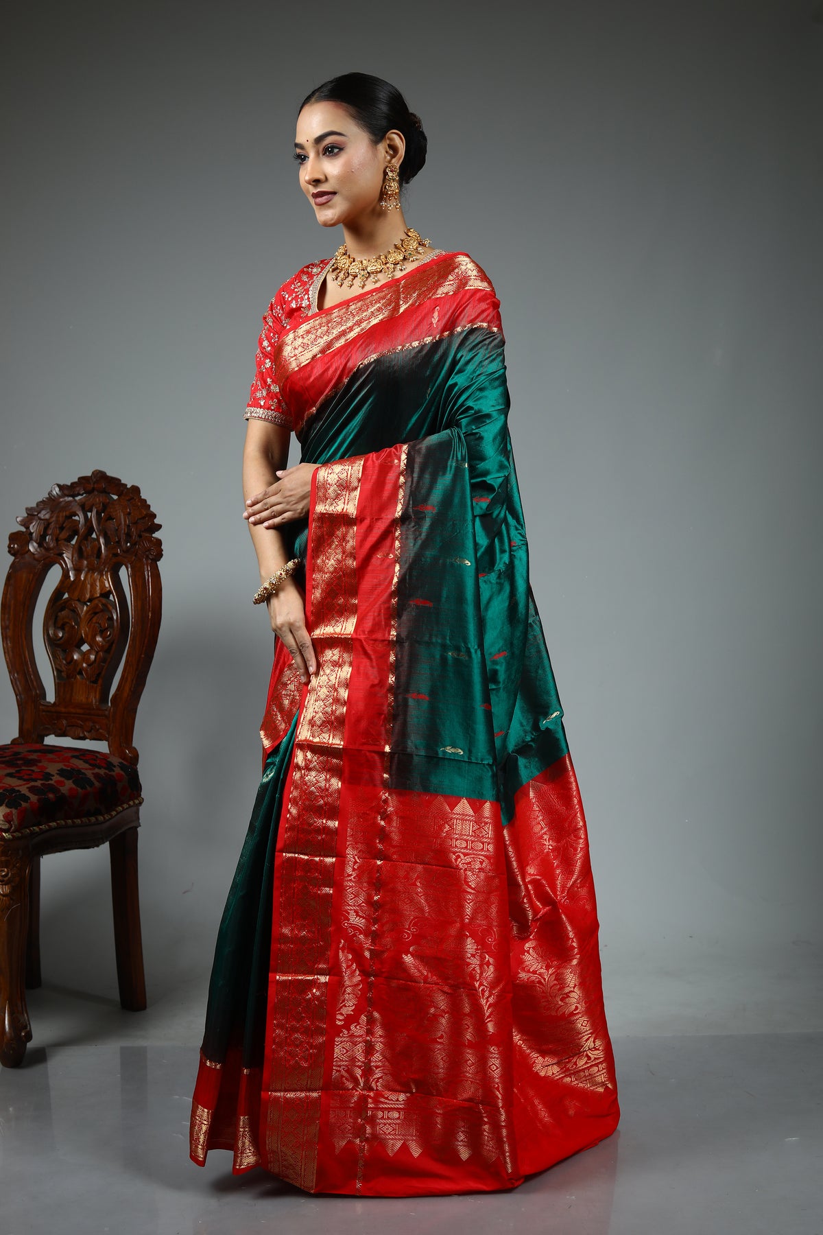 Bottle Green Pure Kanjivaram Silk Saree