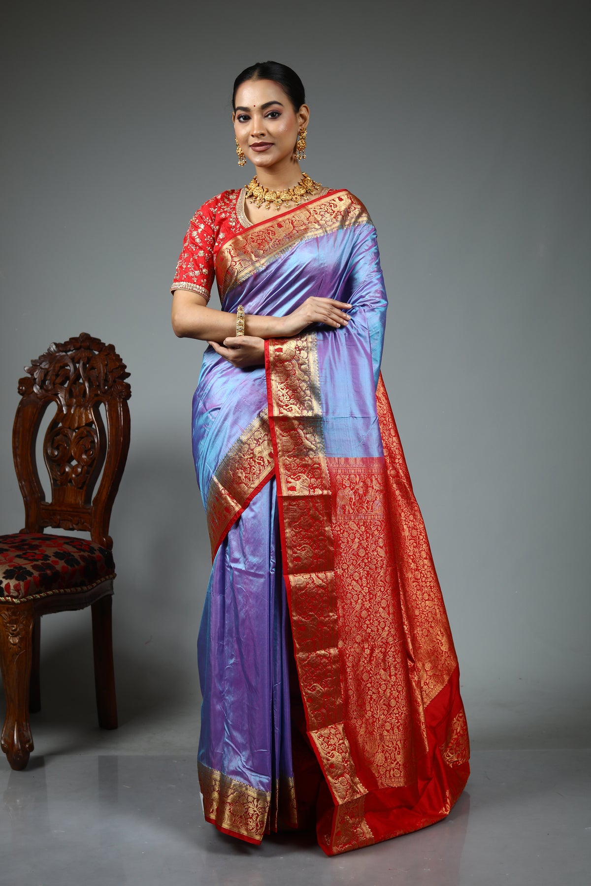 Lavender Pure Kanjivaram Silk Saree