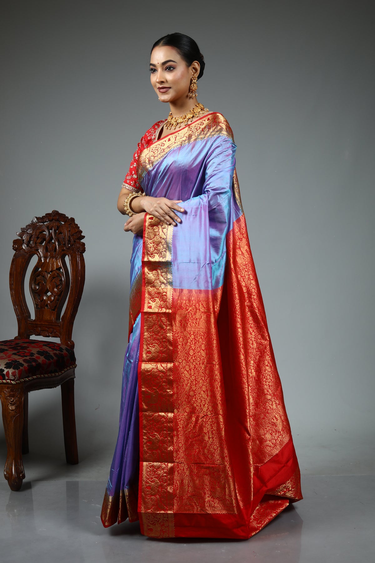 Lavender Pure Kanjivaram Silk Saree