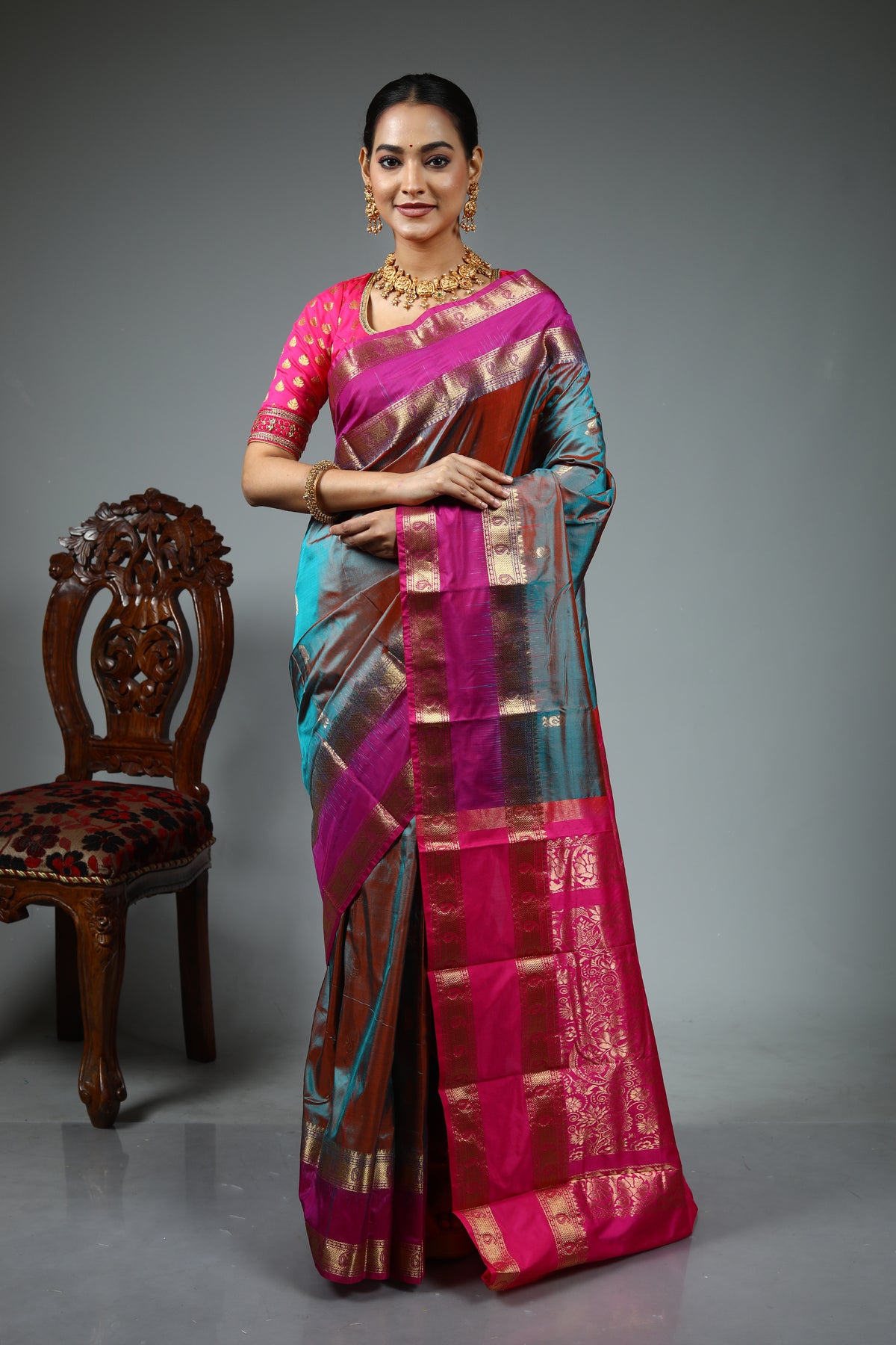 Grey Dual Tone Kanjivaram Silk Saree