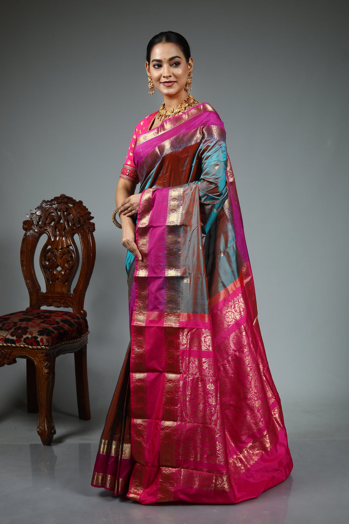 Grey Dual Tone Kanjivaram Silk Saree