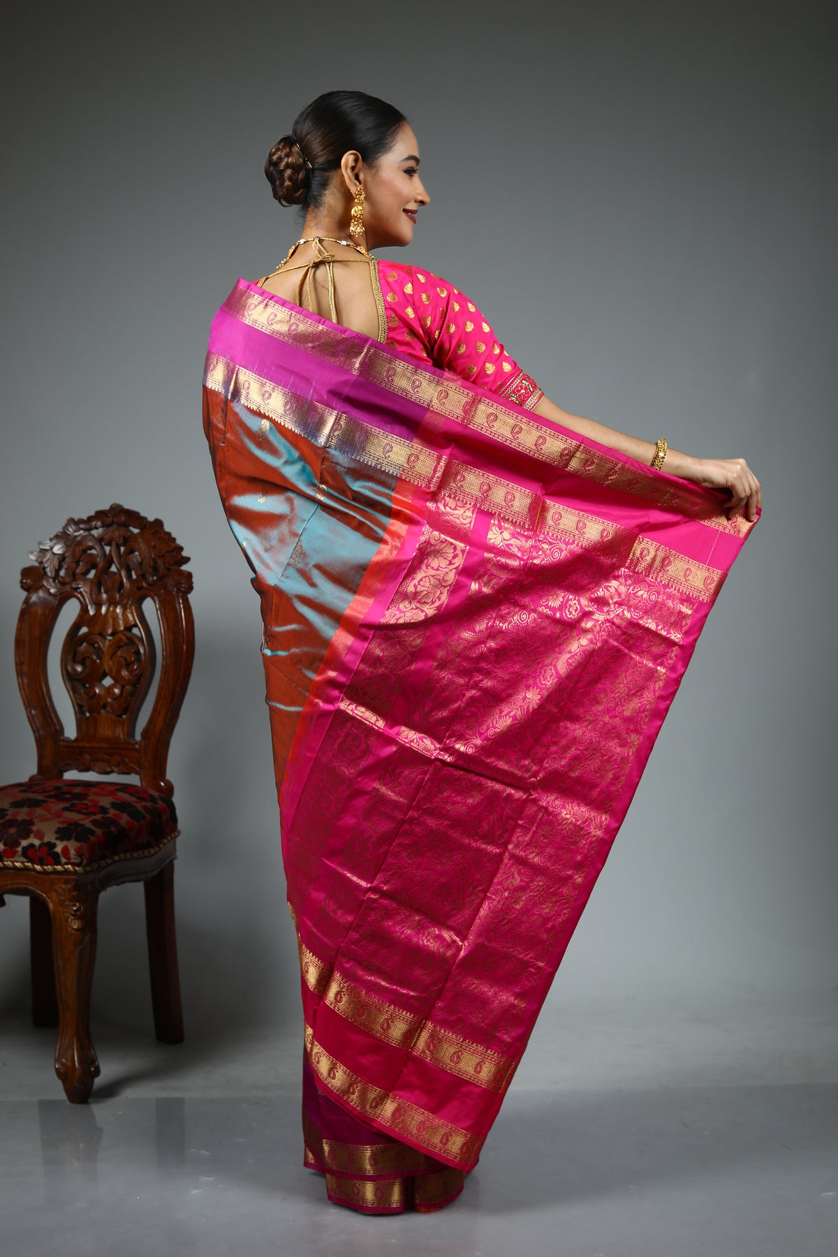 Grey Dual Tone Kanjivaram Silk Saree