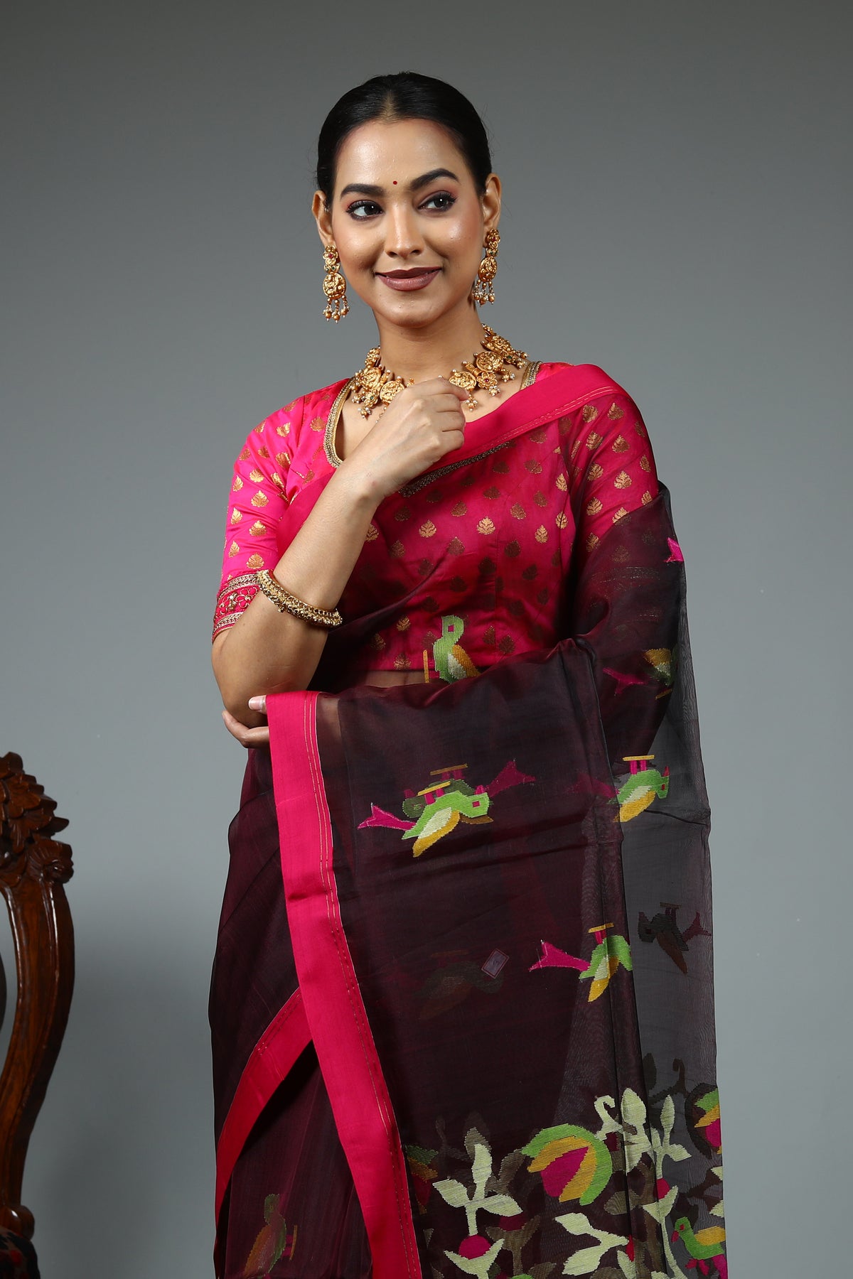 Brown Muslin Saree