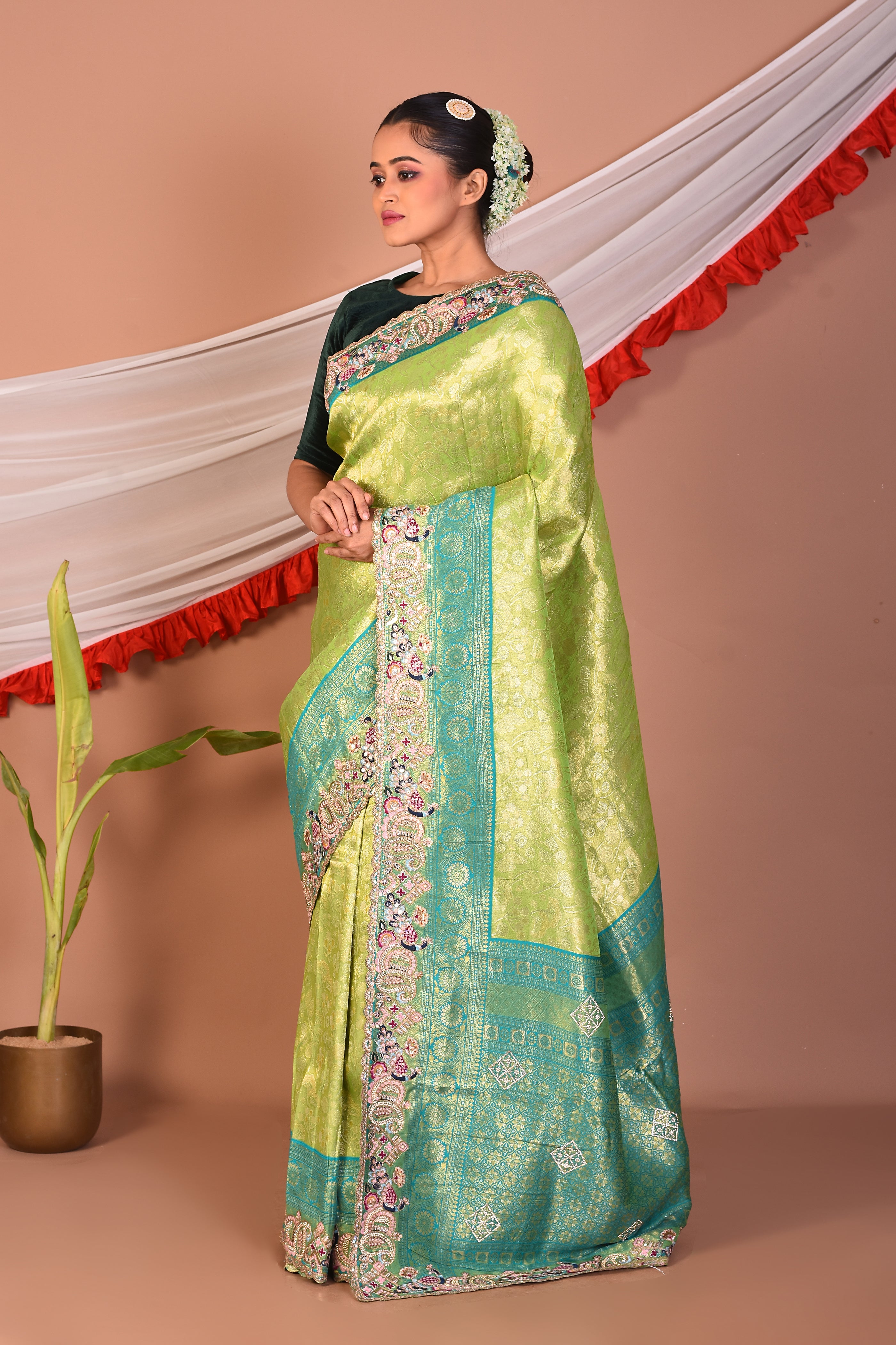 Green Blended Tissue Saree - Keya Seth Exclusive