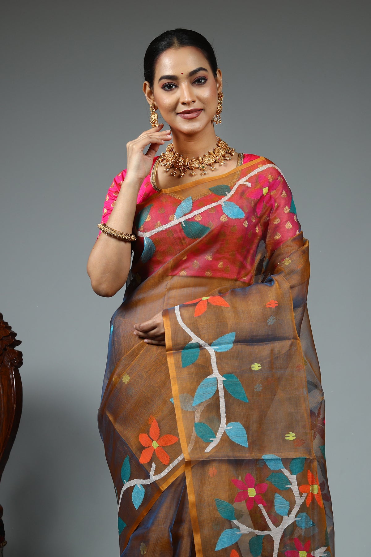 Brown Muslin Saree