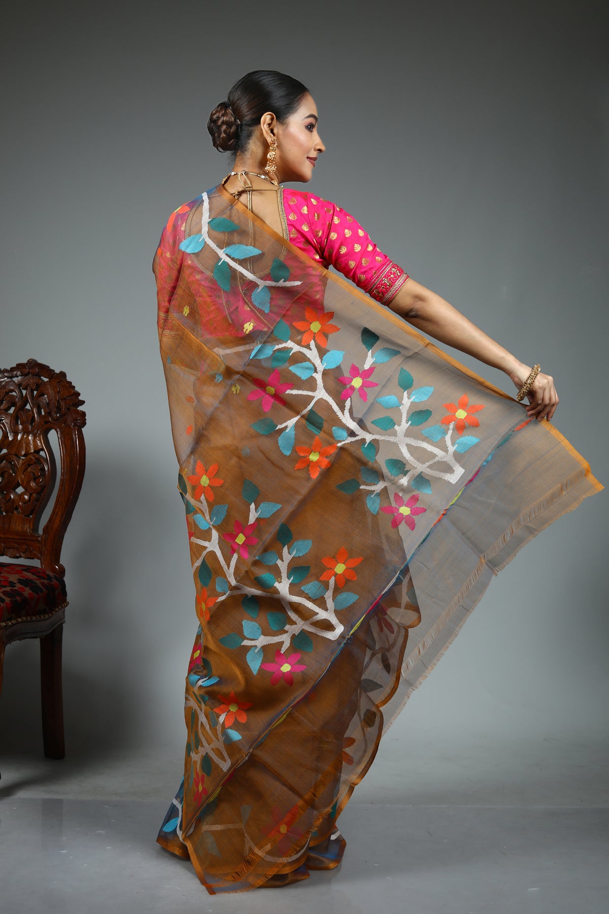 Brown Muslin Saree