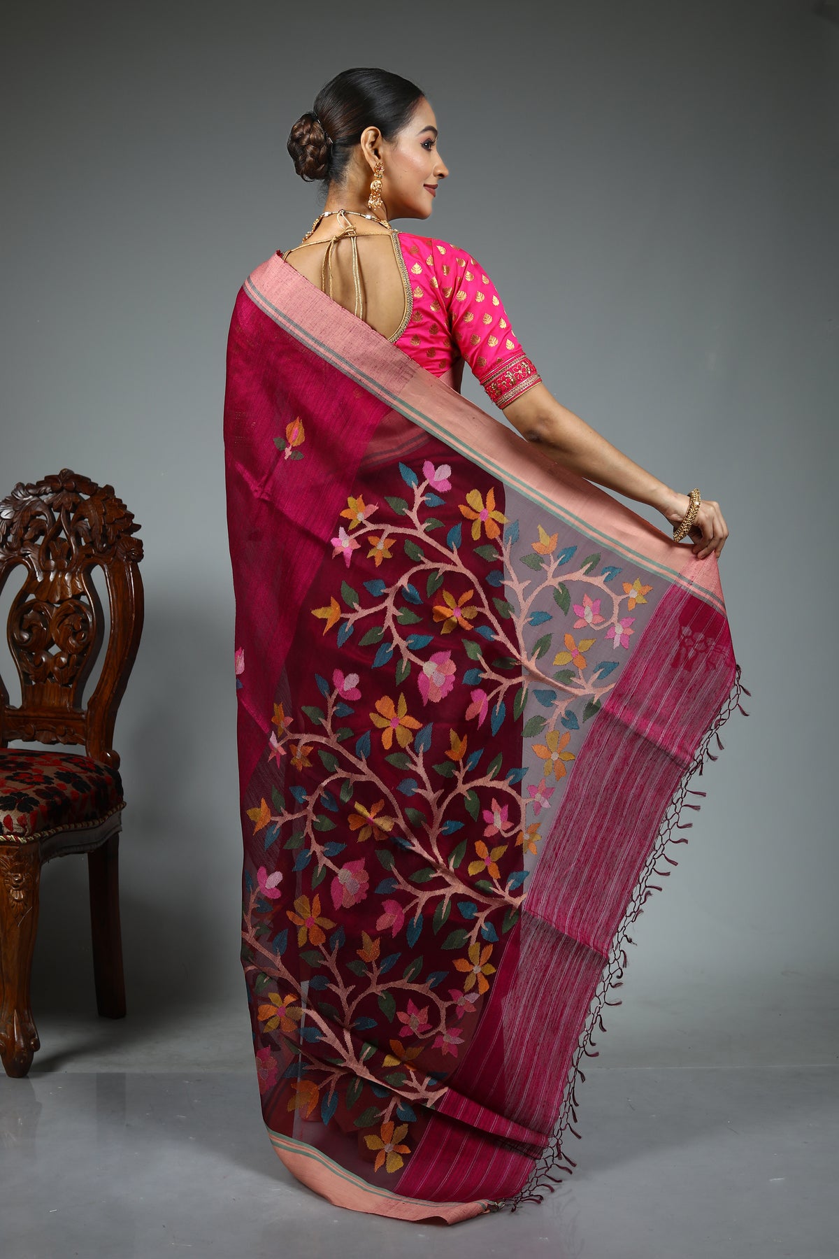Magenta Tussar Saree