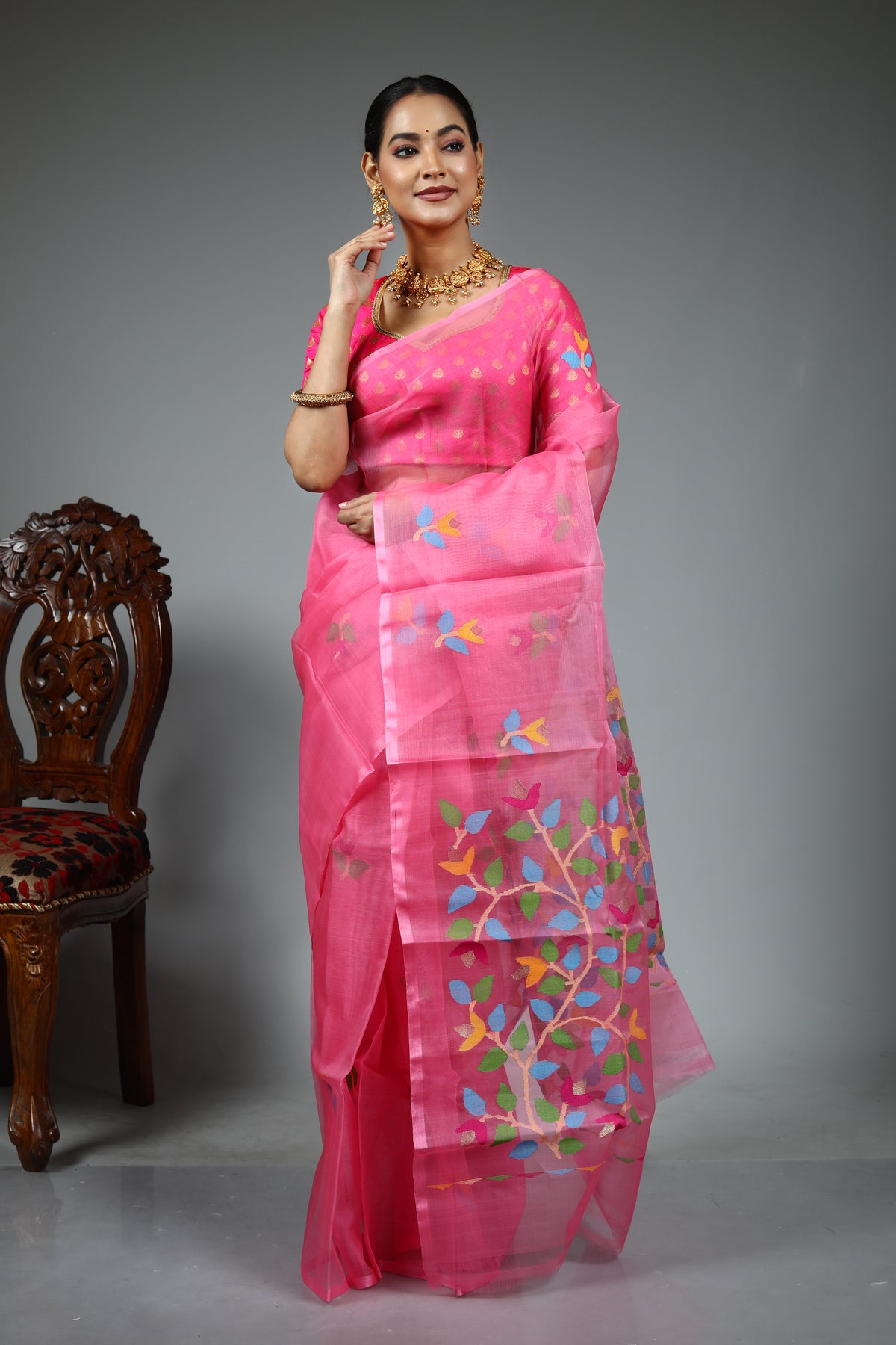 Pink Muslin Saree