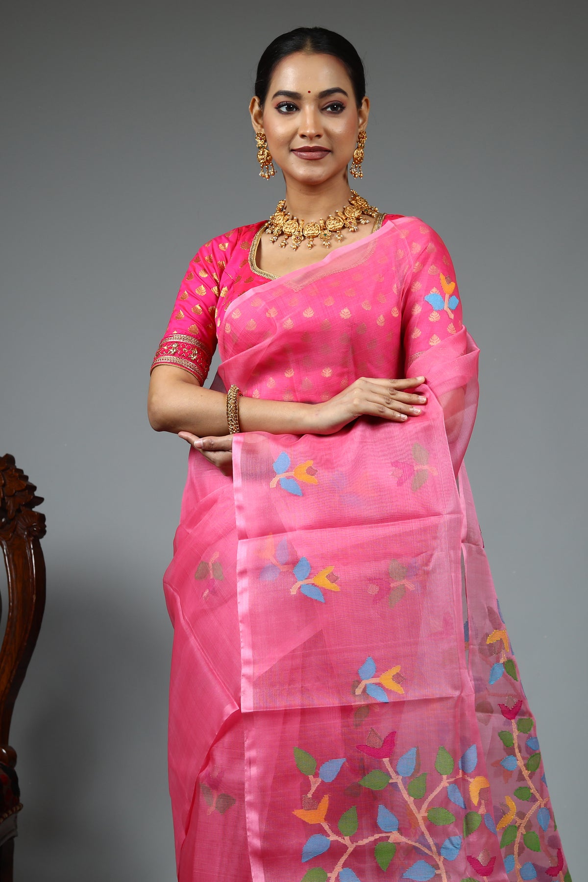 Pink Muslin Saree