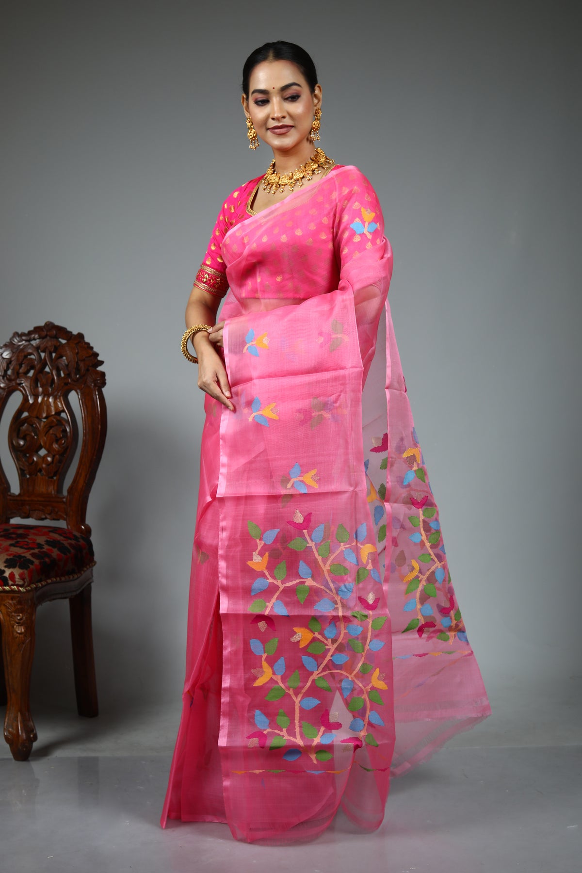 Pink Muslin Saree