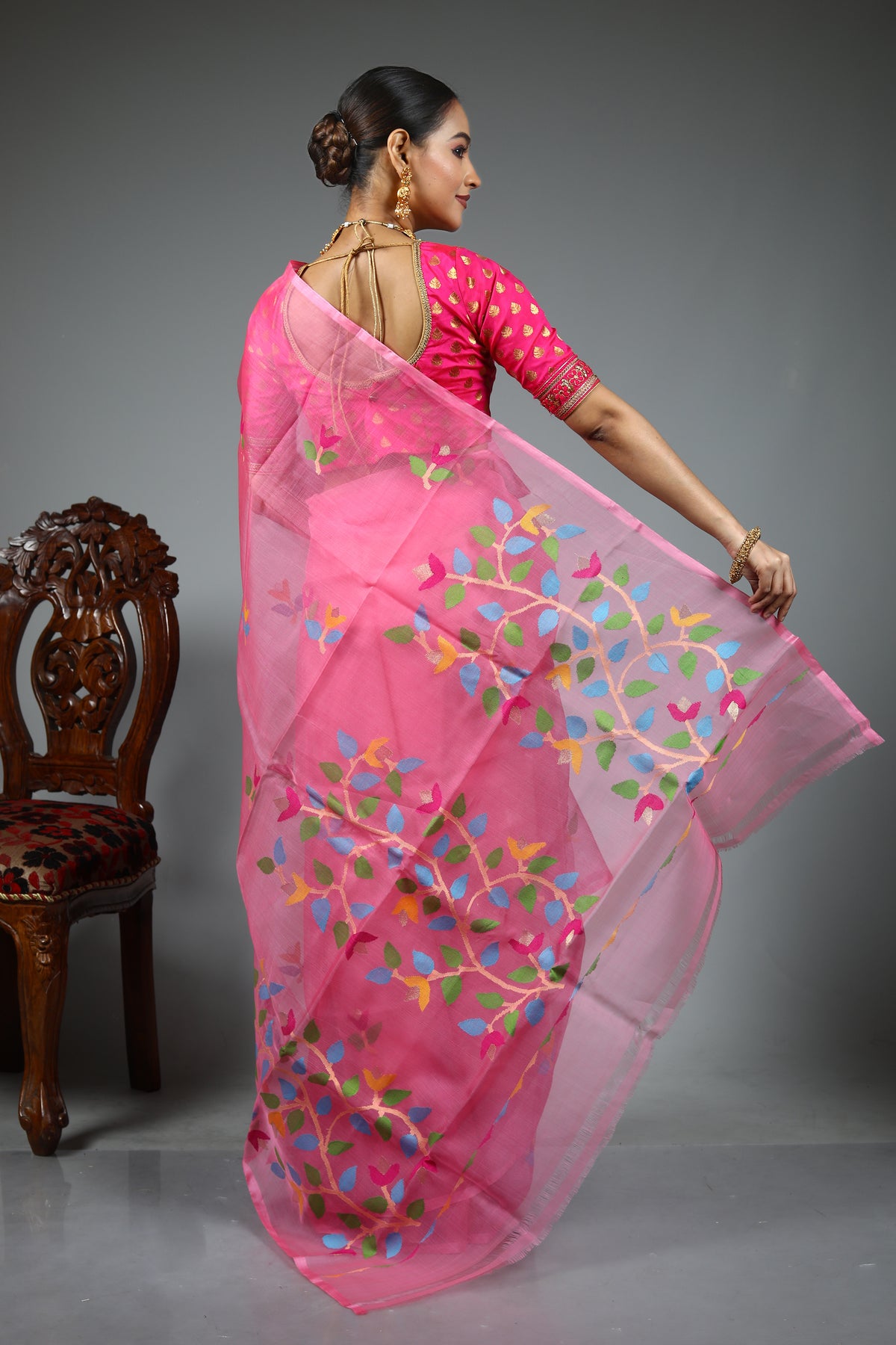 Pink Muslin Saree