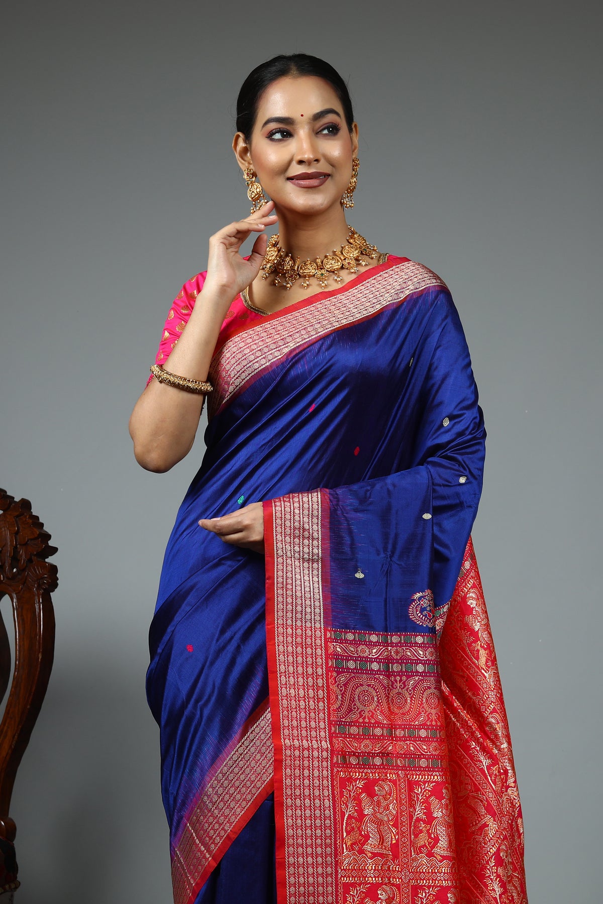 Royal Blue Bomkai Saree