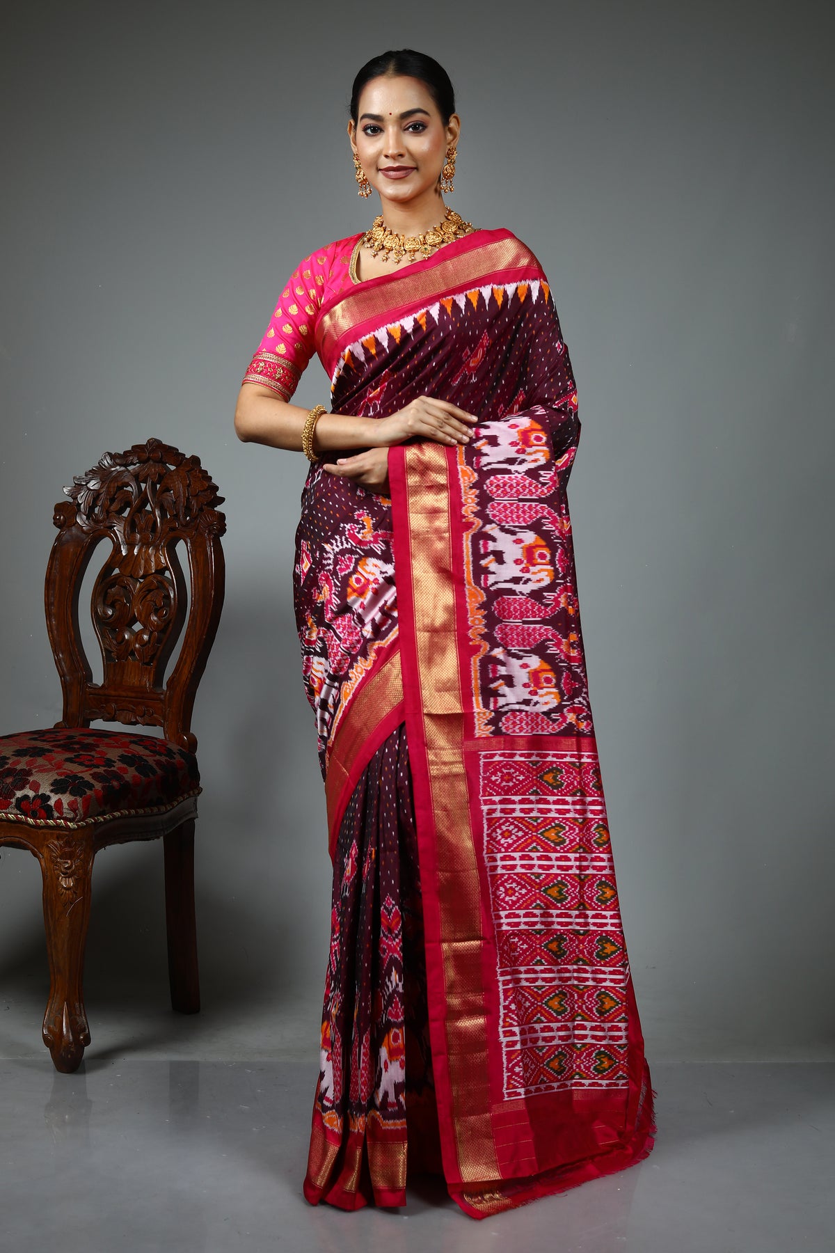 Maroon Pure Ikkat Saree