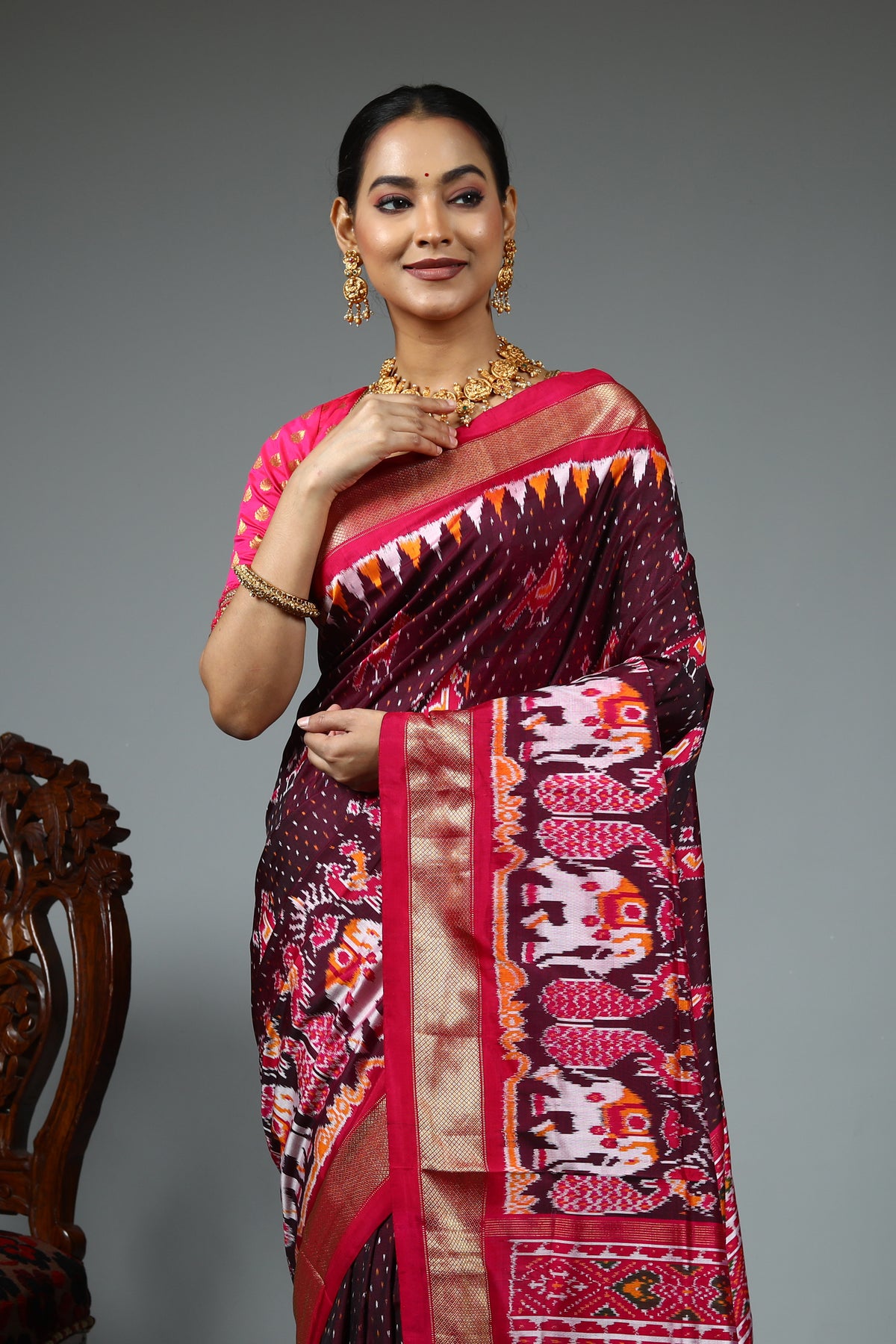 Maroon Pure Ikkat Saree