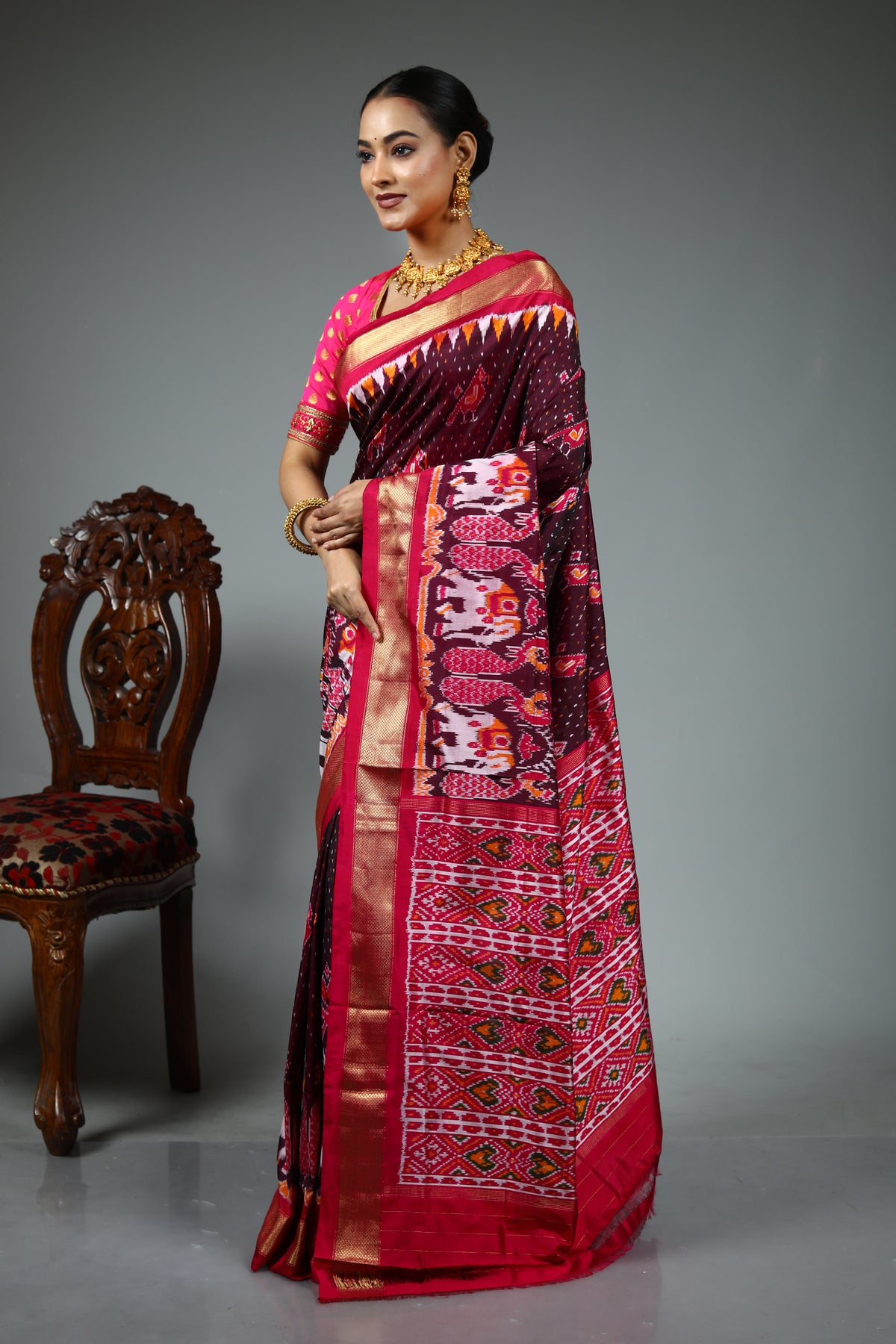 Maroon Pure Ikkat Saree