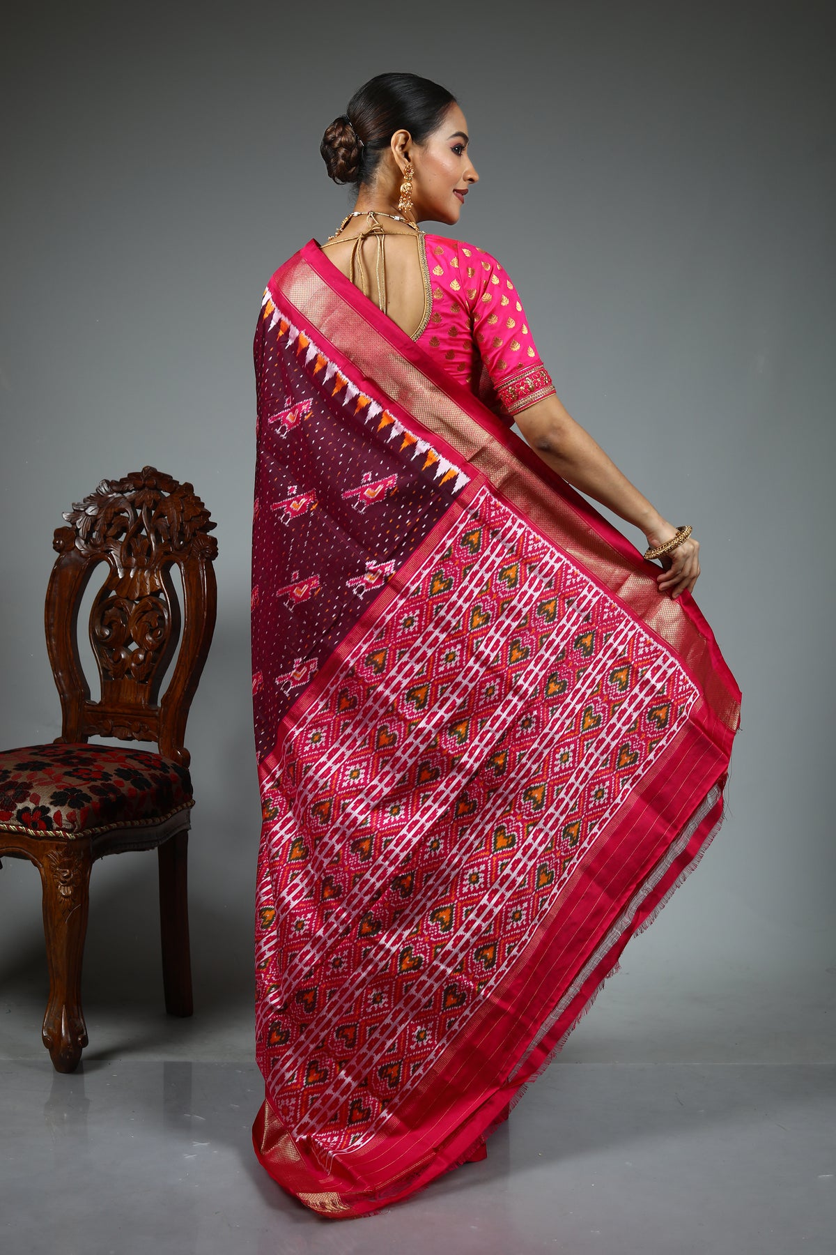 Maroon Pure Ikkat Saree
