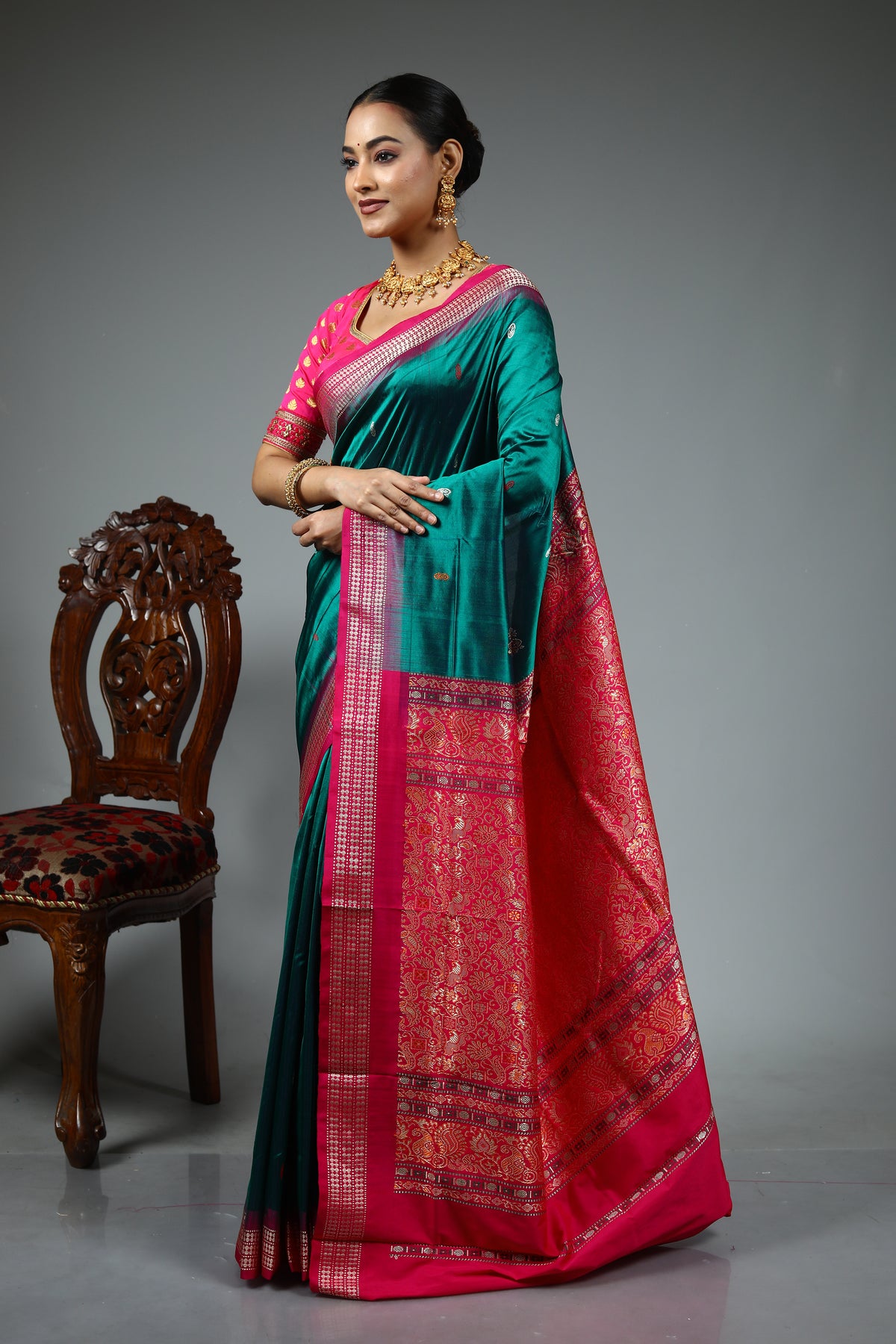 Green Pure Bomkai Saree