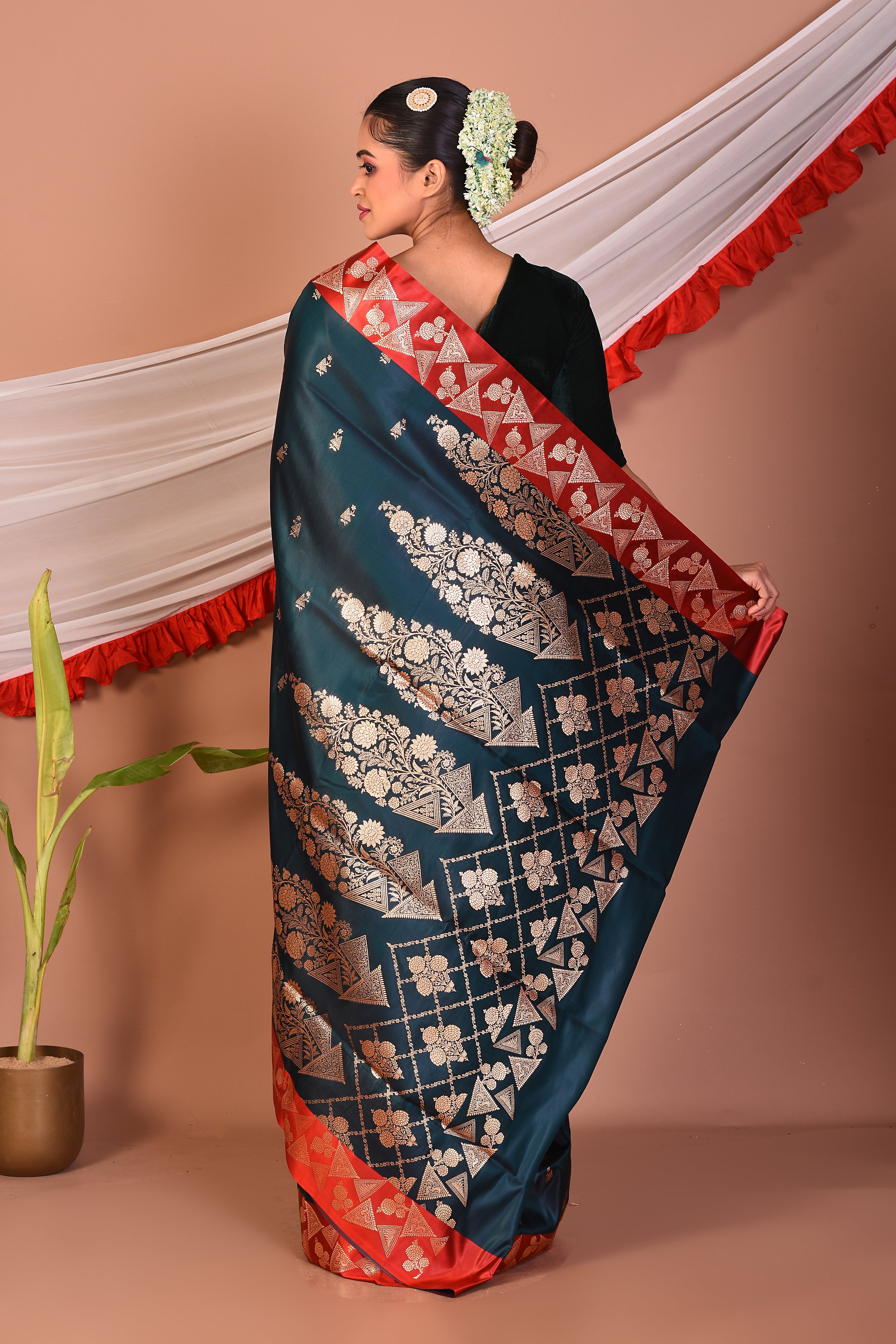 Dark Green Blended Mashru Silk Saree - Keya Seth Exclusive