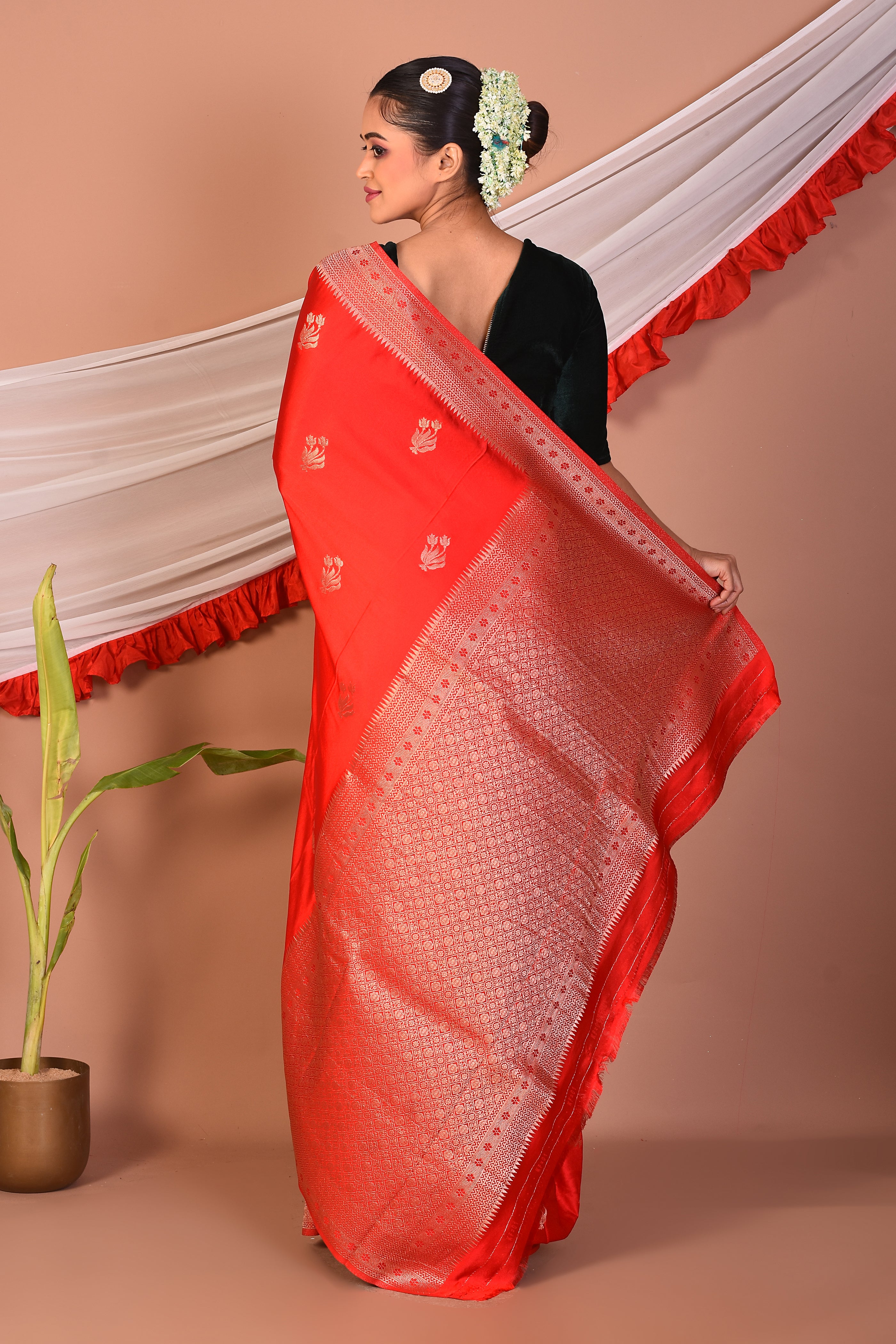 Red Blended Mashru Silk Saree - Keya Seth Exclusive