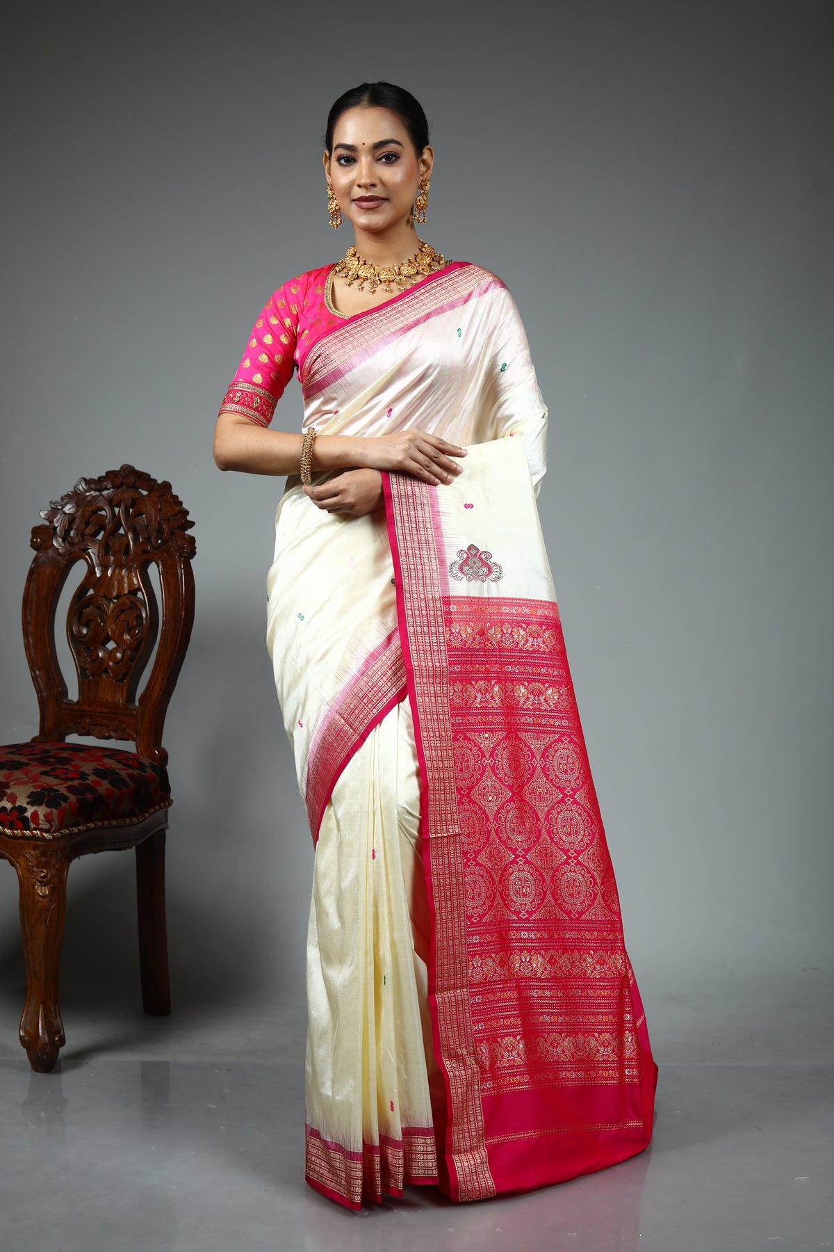 White Pure Bomkai Saree